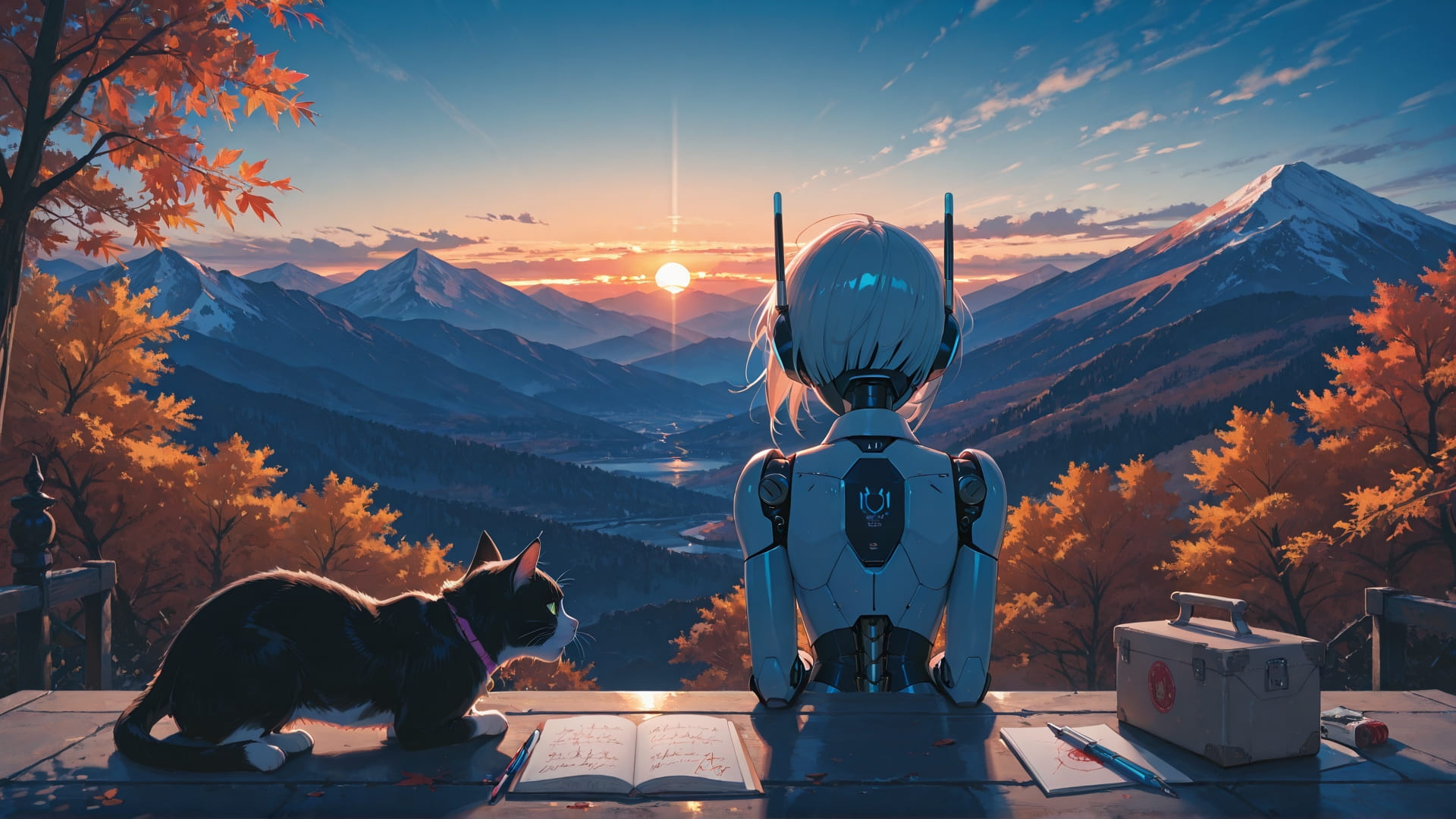 Blue Sunset Mountain PenPals smartphone wallpaper free download, vertical 16:9 format, Blue, Sunset, Mountain, Autumn