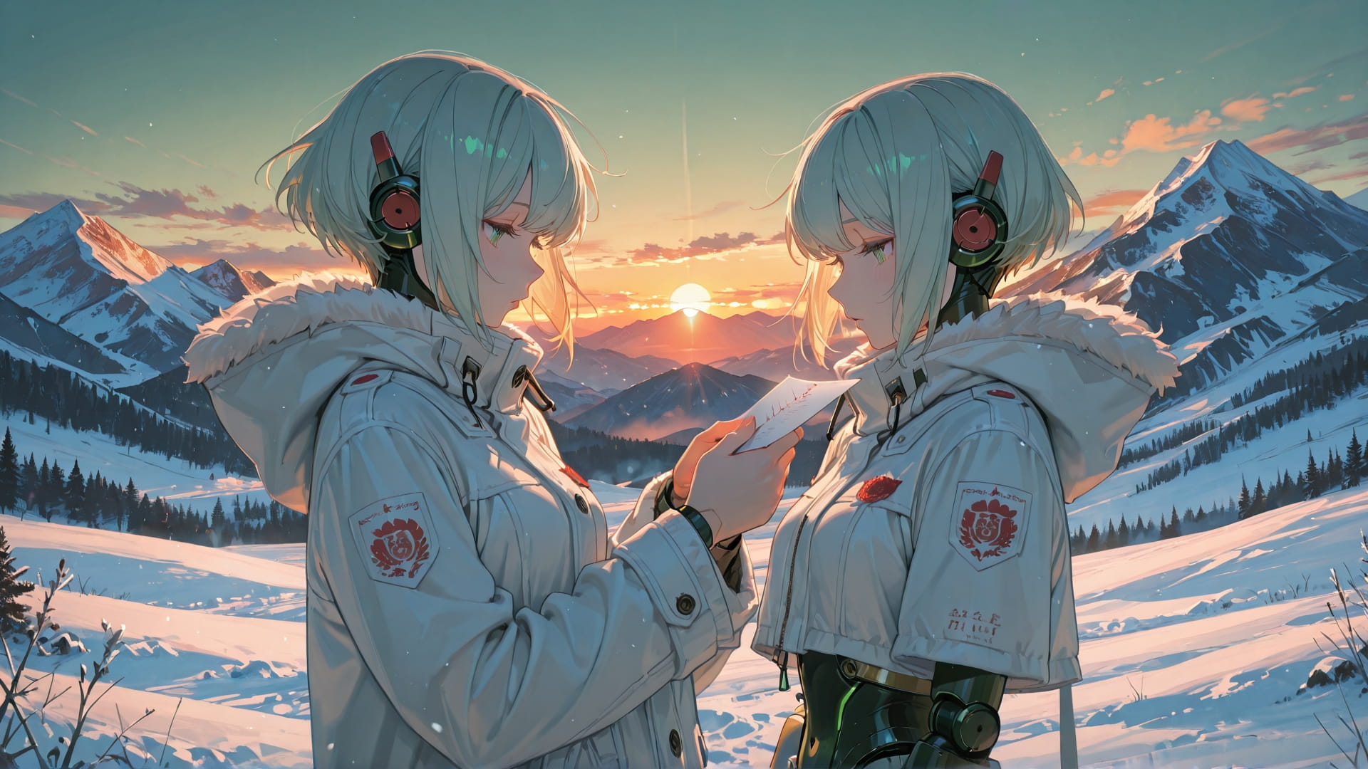 Green Sunset Mountain PenPals smartphone wallpaper free download, vertical 16:9 format, Green, Sunset, Mountain, Winter