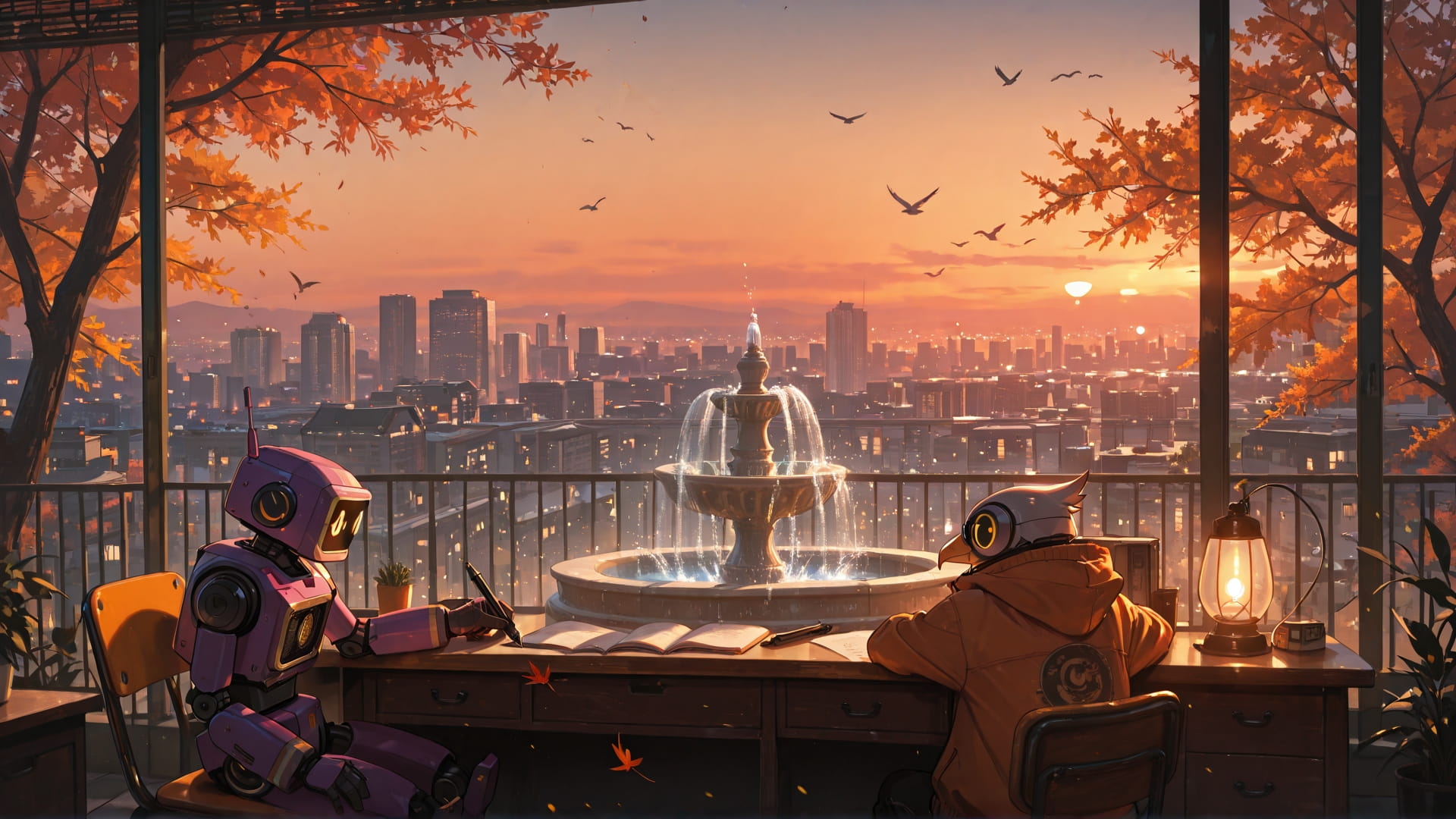 Orange Sunset City PenPals smartphone wallpaper free download, vertical 16:9 format, Orange, Sunset, City, Autumn