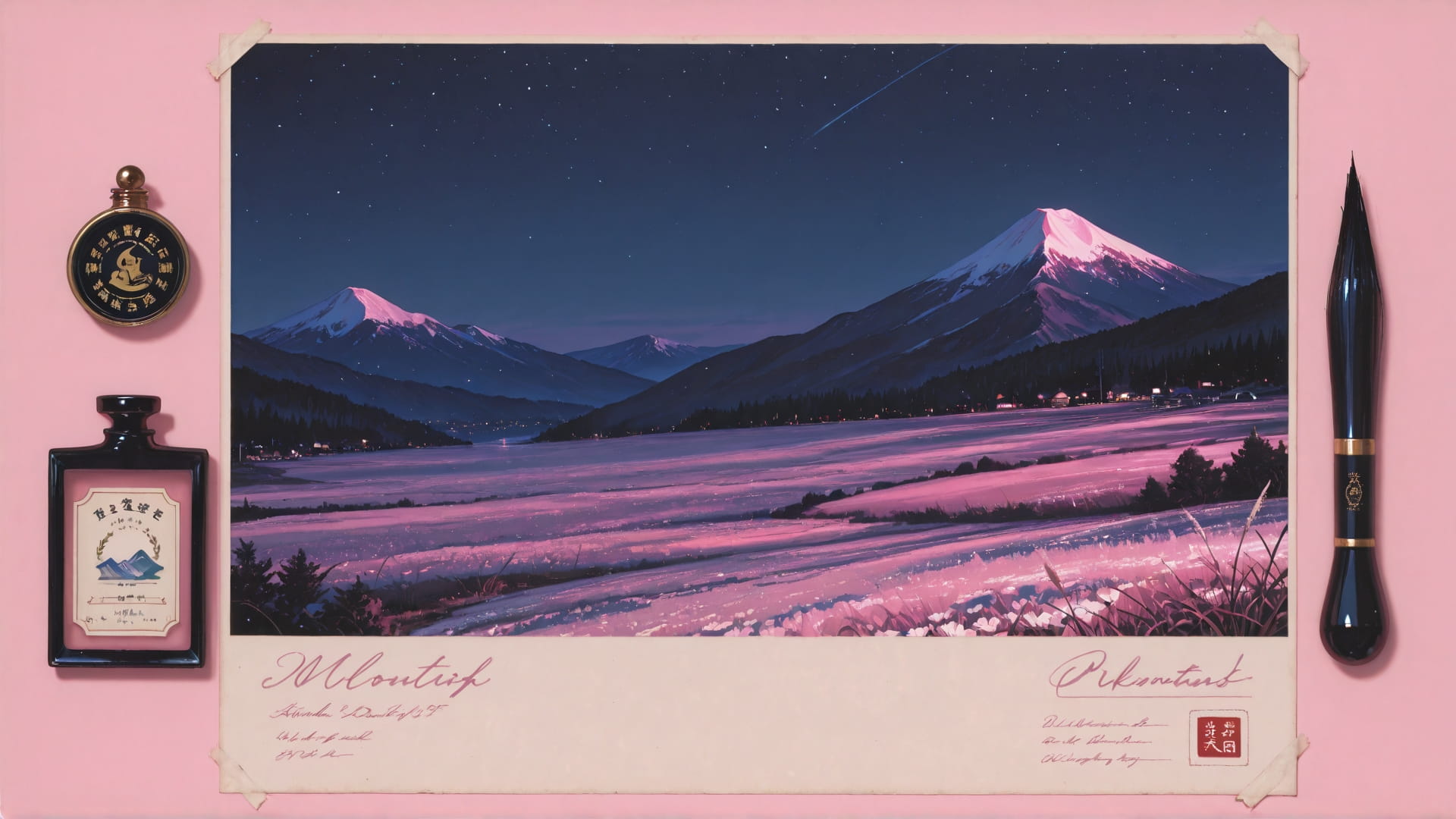 Pink Night Mountain PenPals smartphone wallpaper free download, vertical 16:9 format, Pink, Night, Mountain, Spring 001