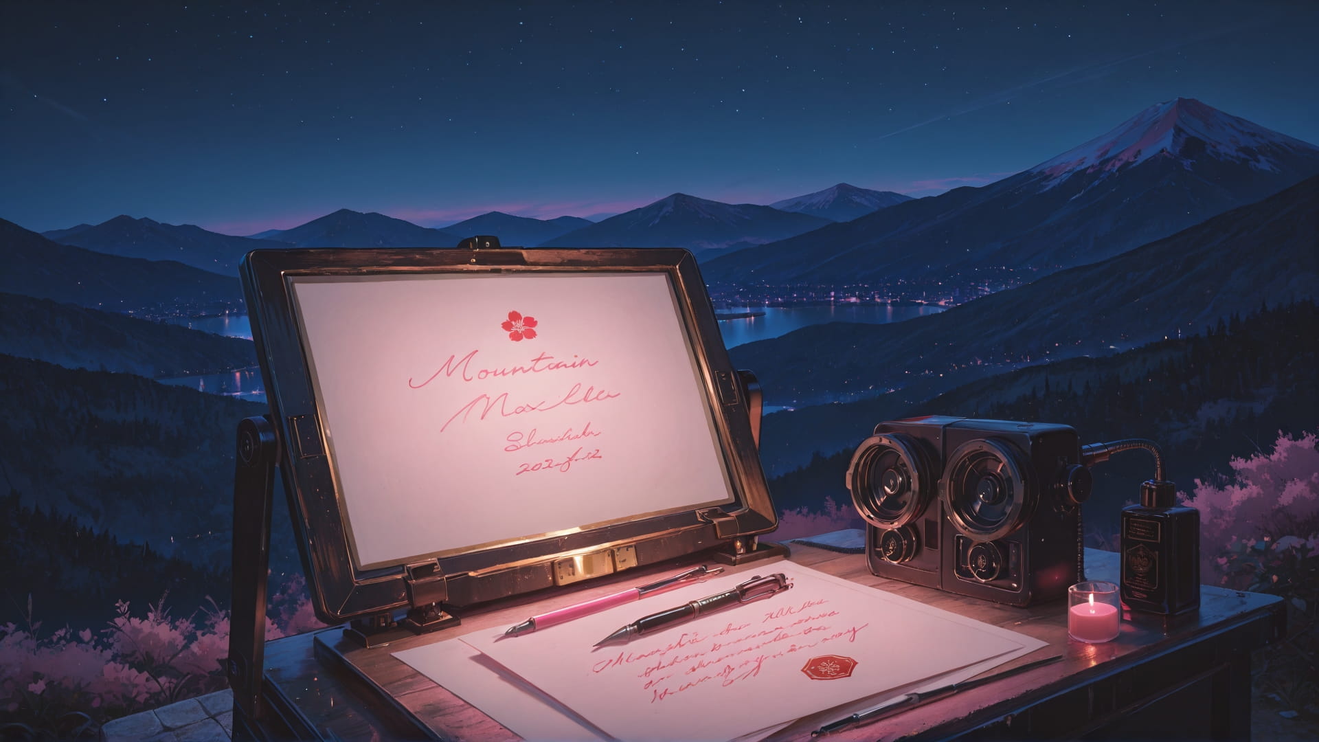 Pink Night Mountain PenPals smartphone wallpaper free download, vertical 16:9 format, Pink, Night, Mountain, Summer