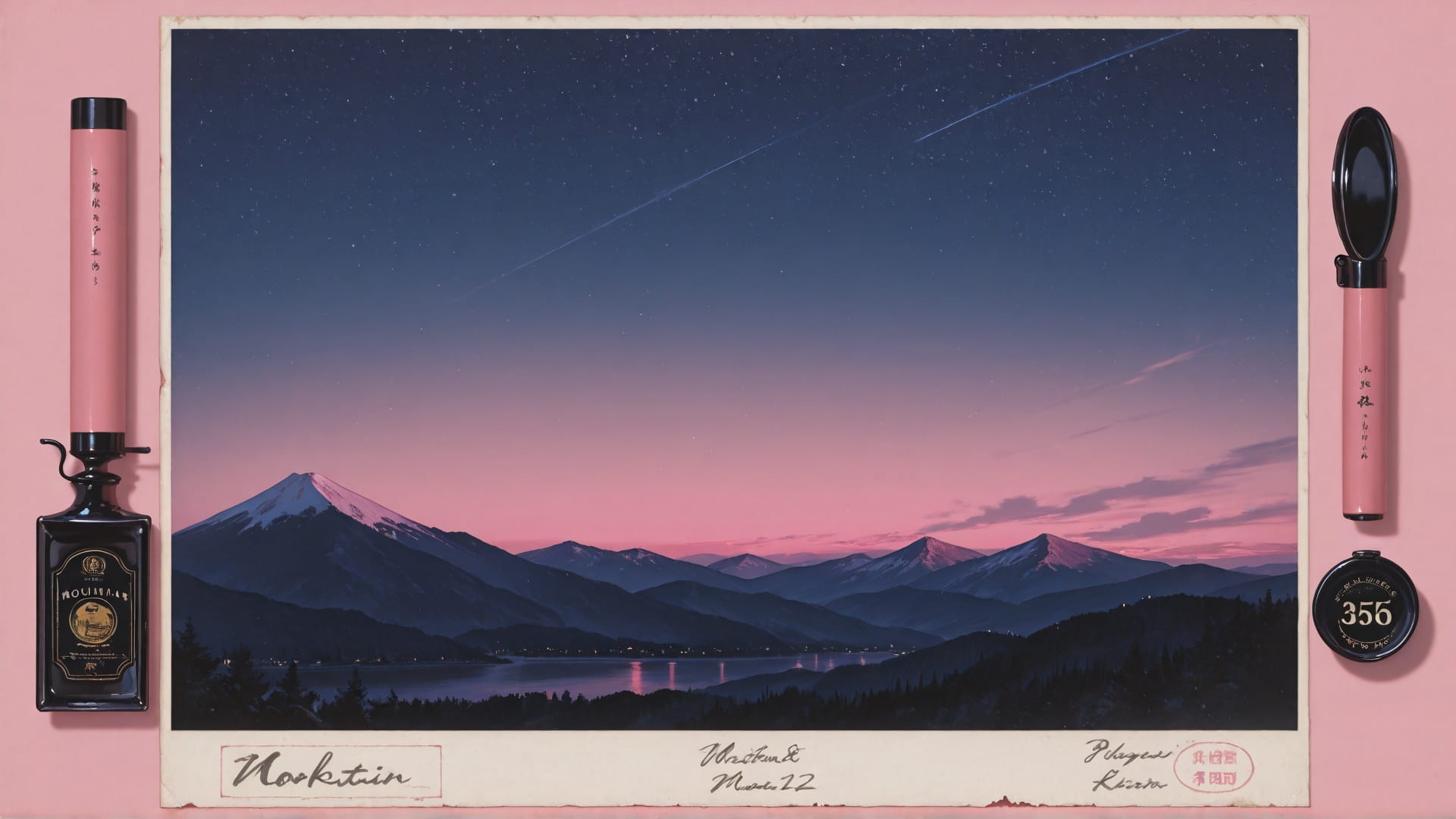 Pink Night Mountain PenPals smartphone wallpaper free download, vertical 16:9 format, Pink, Night, Mountain, Summer 001