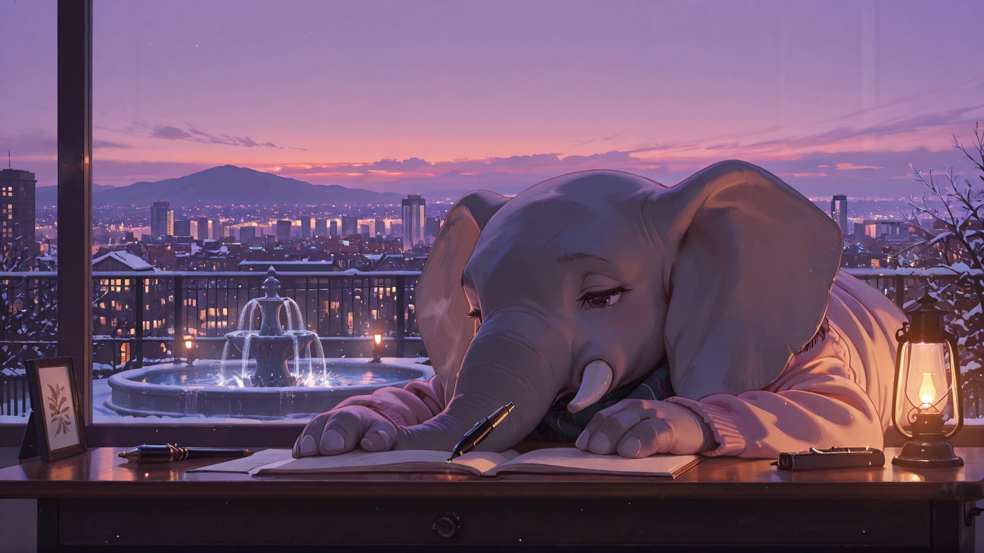 Purple Sunset City PenPals smartphone wallpaper free download, vertical 16:9 format, Purple, Sunset, City, Winter