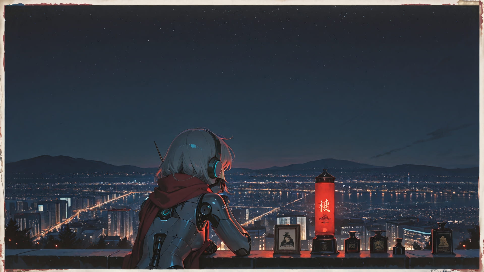 Red Night City PenPals smartphone wallpaper free download, vertical 16:9 format, Red, Night, City, Winter