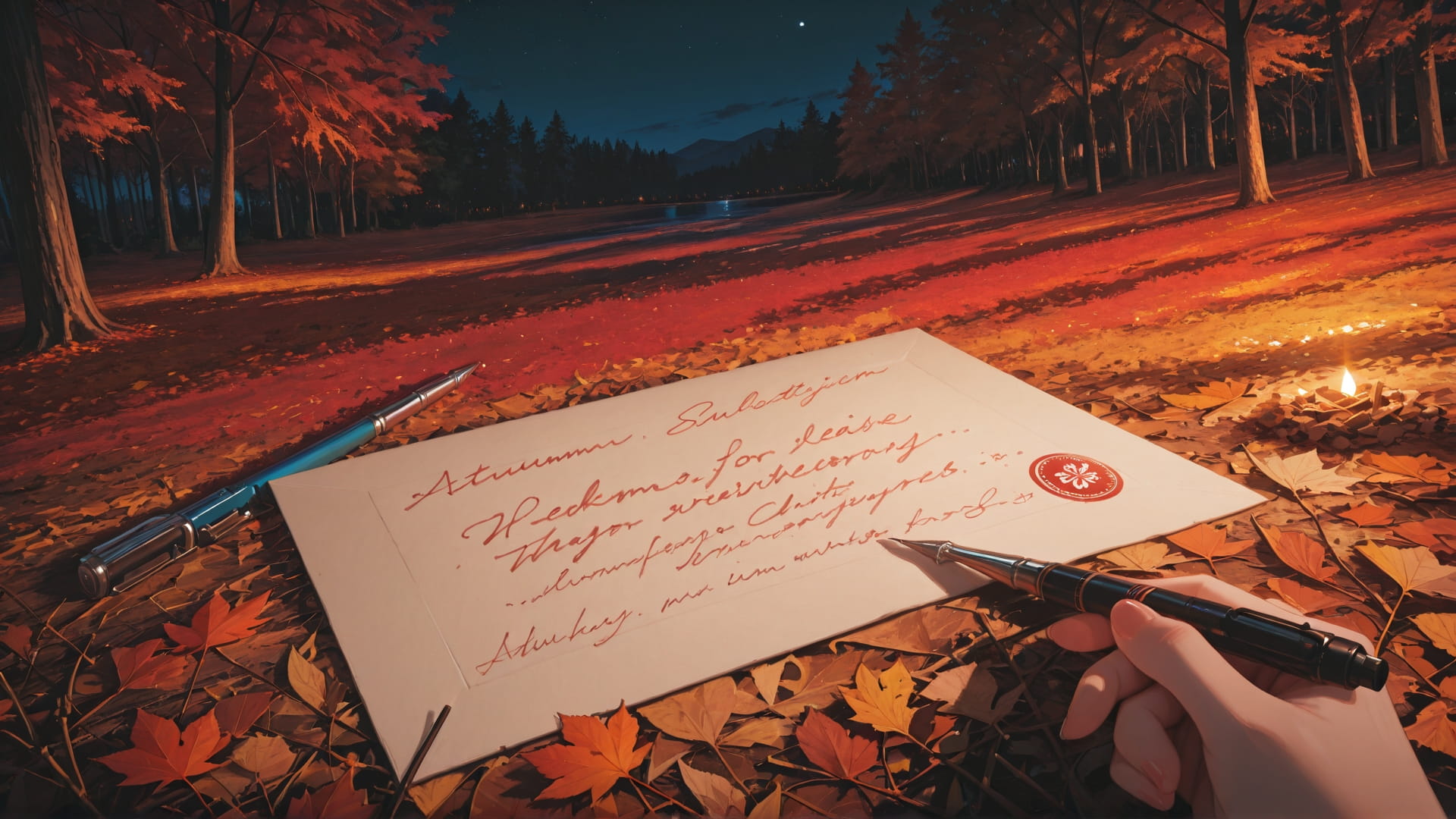 Red Night Nature PenPals smartphone wallpaper free download, vertical 16:9 format, Red, Night, Nature, Autumn 001