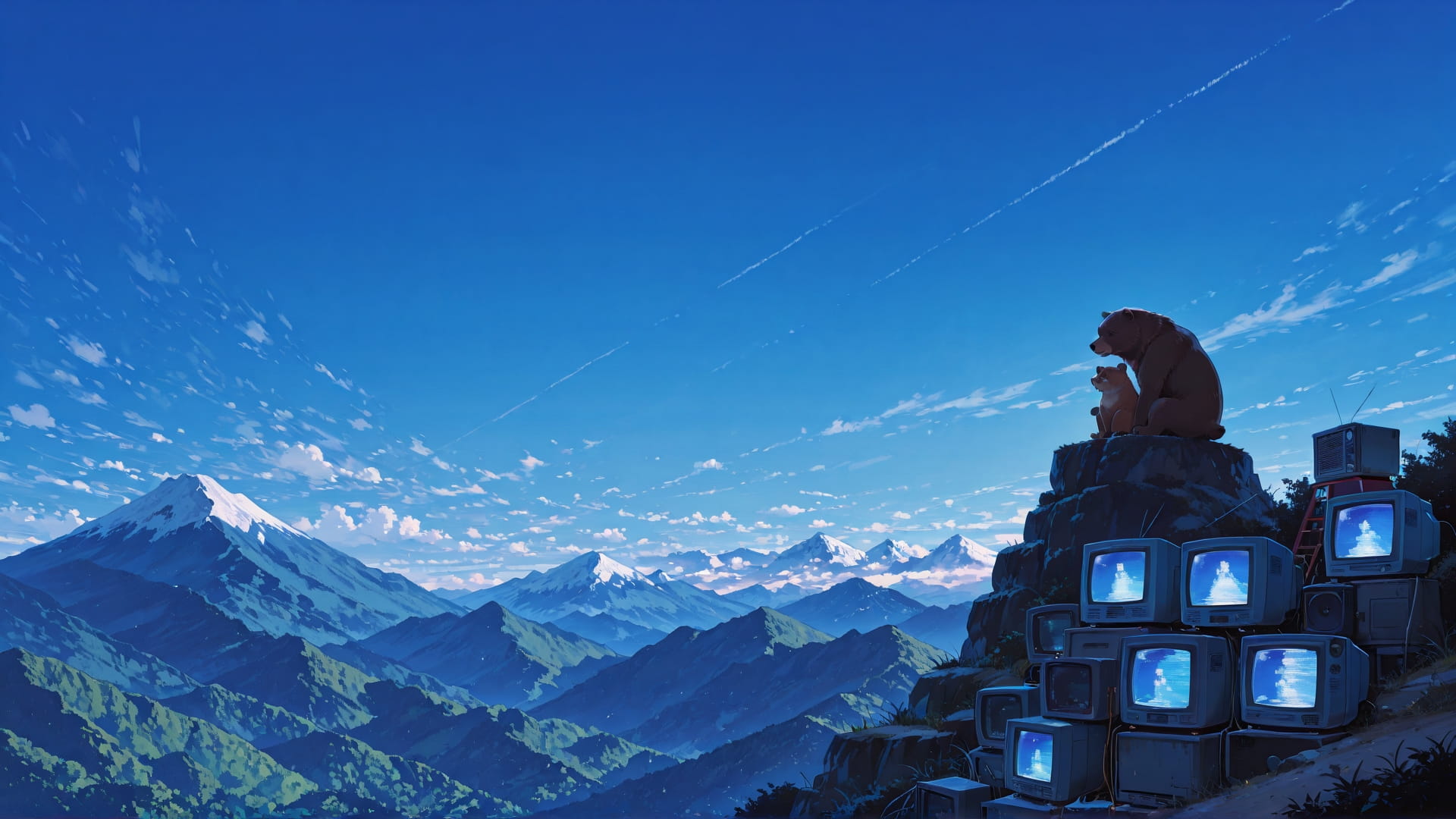 Blue Afternoon Mountain PromptPlayground smartphone wallpaper free download, vertical 16:9 format, Blue, Afternoon, Mountain, Summer