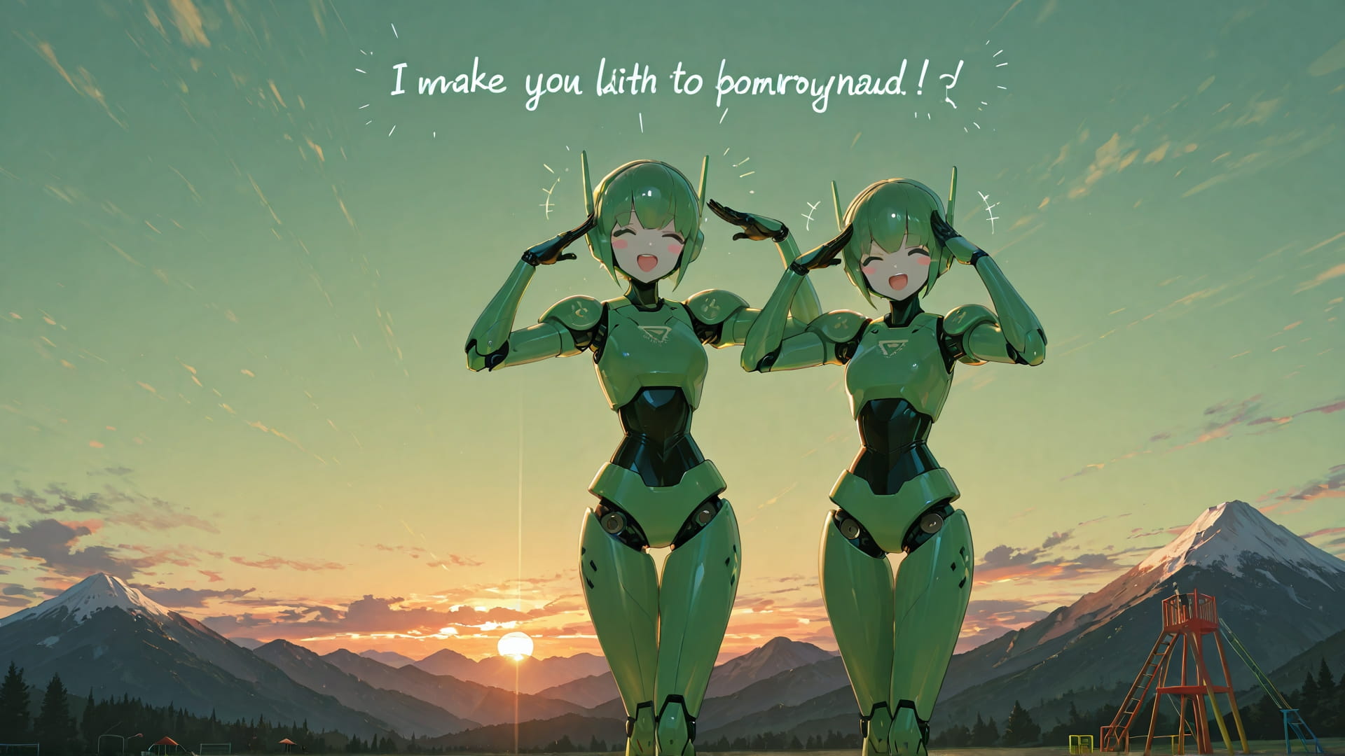 Green Sunset Mountain PromptPlayground smartphone wallpaper free download, vertical 16:9 format, Green, Sunset, Mountain, Spring