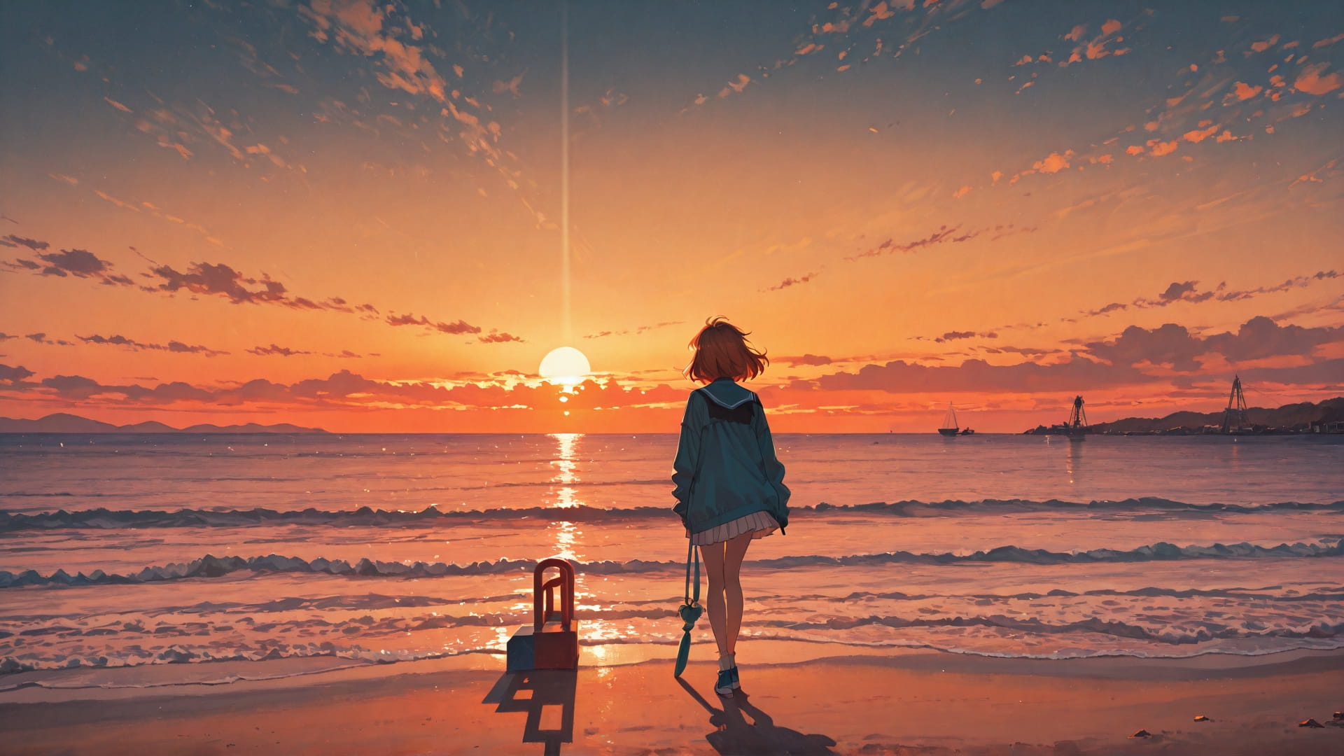 Orange Sunset Sea PromptPlayground smartphone wallpaper free download, vertical 16:9 format, Orange, Sunset, Sea, Autumn 001