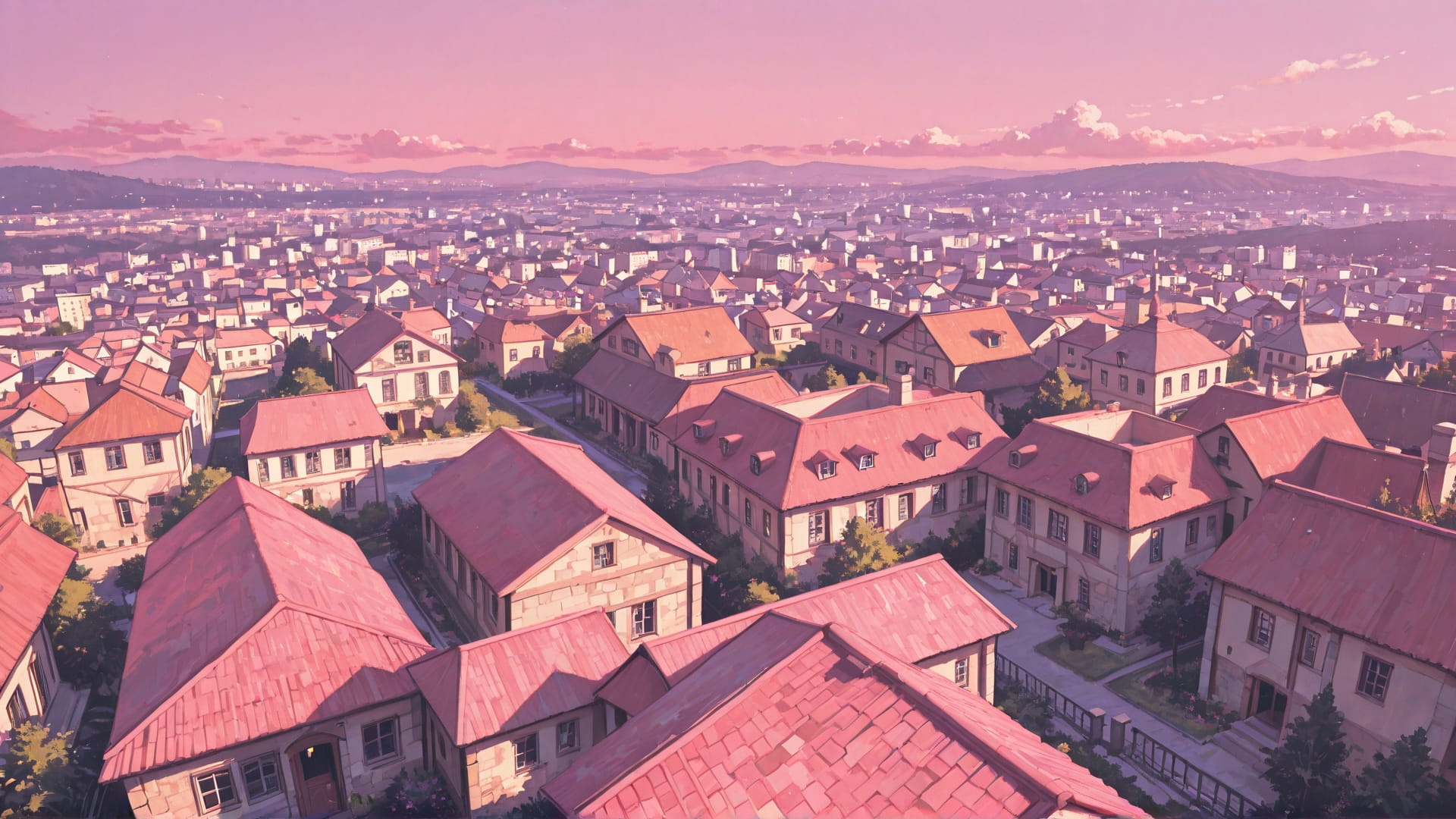 Pink Afternoon City PromptPlayground smartphone wallpaper free download, vertical 16:9 format, Pink, Afternoon, City, Spring 001