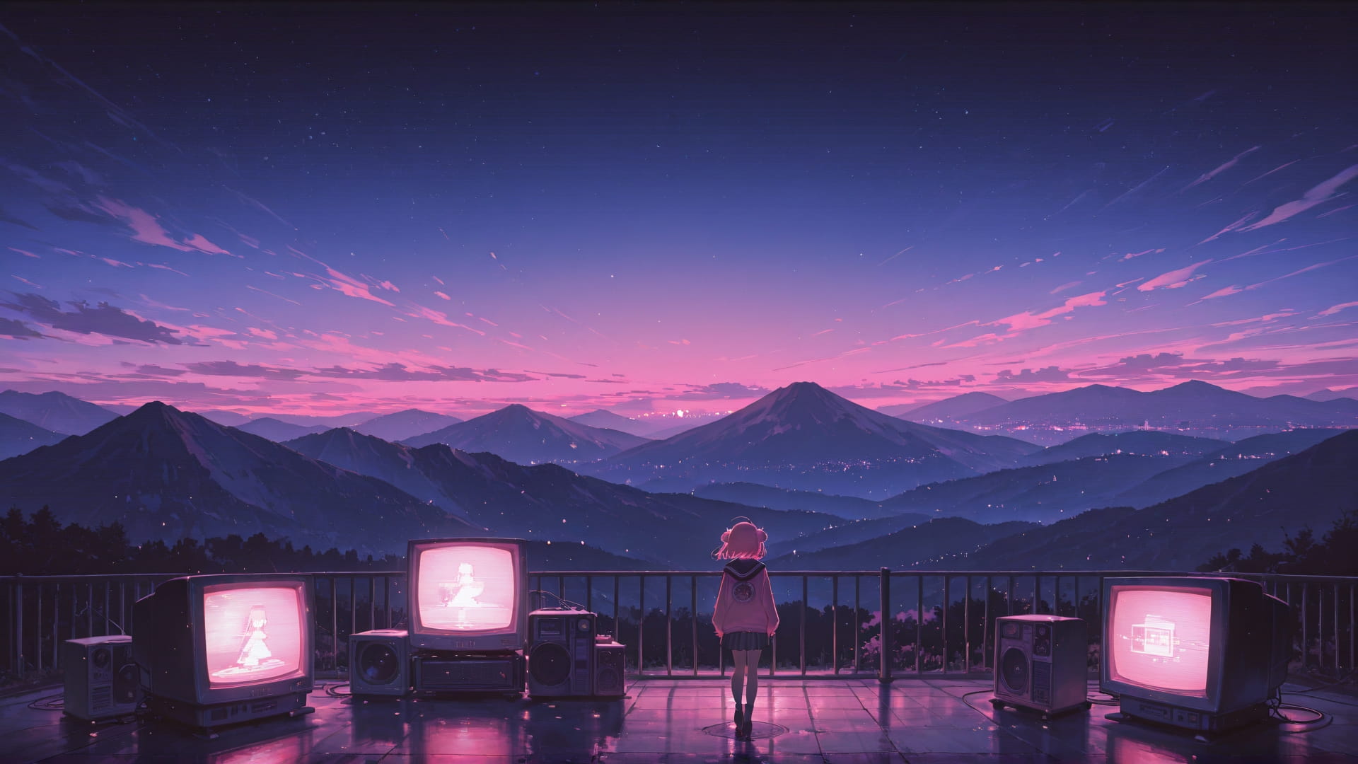 Pink Night Mountain PromptPlayground smartphone wallpaper free download, vertical 16:9 format, Pink, Night, Mountain, Spring