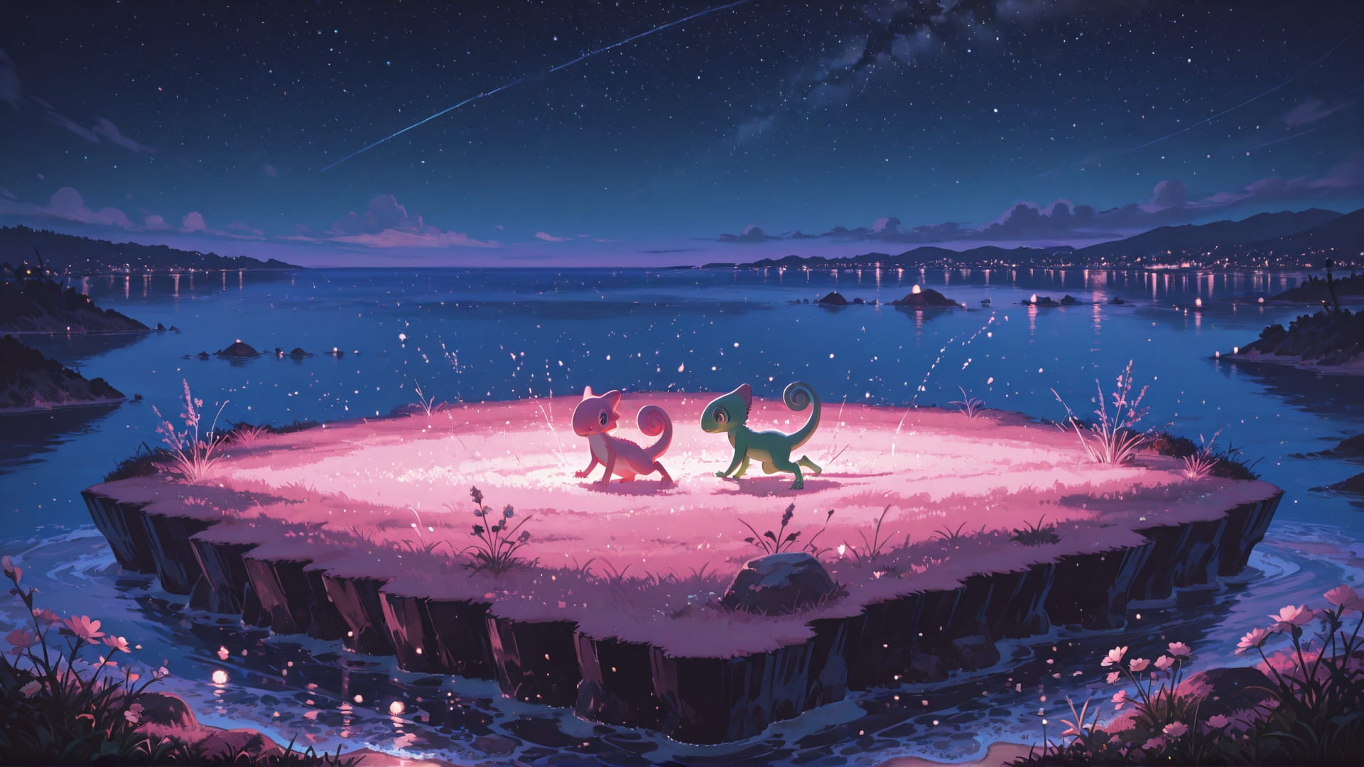 Pink Night Sea PromptPlayground smartphone wallpaper free download, vertical 16:9 format, Pink, Night, Sea, Spring