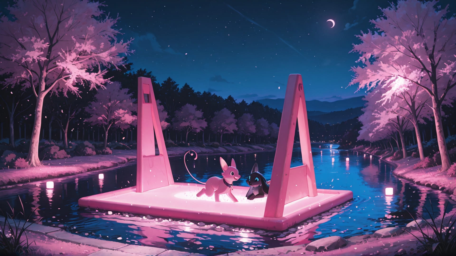 Pink Night Sea PromptPlayground smartphone wallpaper free download, vertical 16:9 format, Pink, Night, Sea, Spring 001