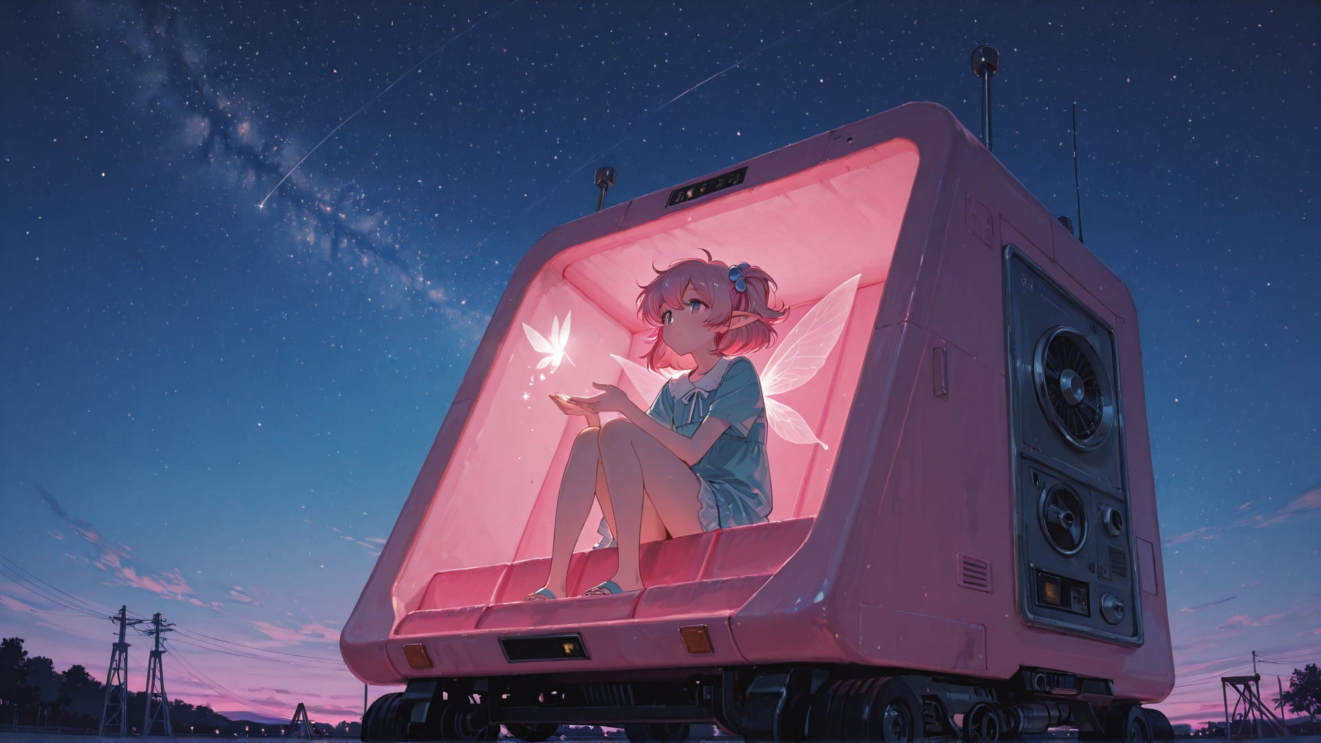 Pink Night Sky PromptPlayground smartphone wallpaper free download, vertical 16:9 format, Pink, Night, Sky, Summer