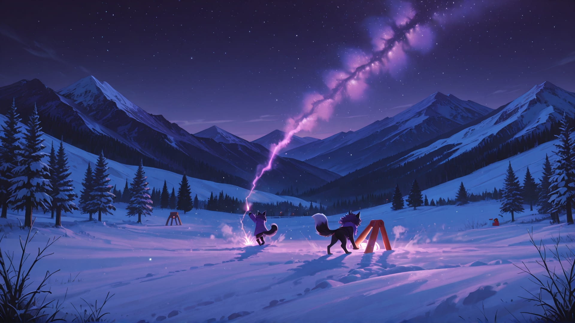 Purple Night Mountain PromptPlayground smartphone wallpaper free download, vertical 16:9 format, Purple, Night, Mountain, Winter 001
