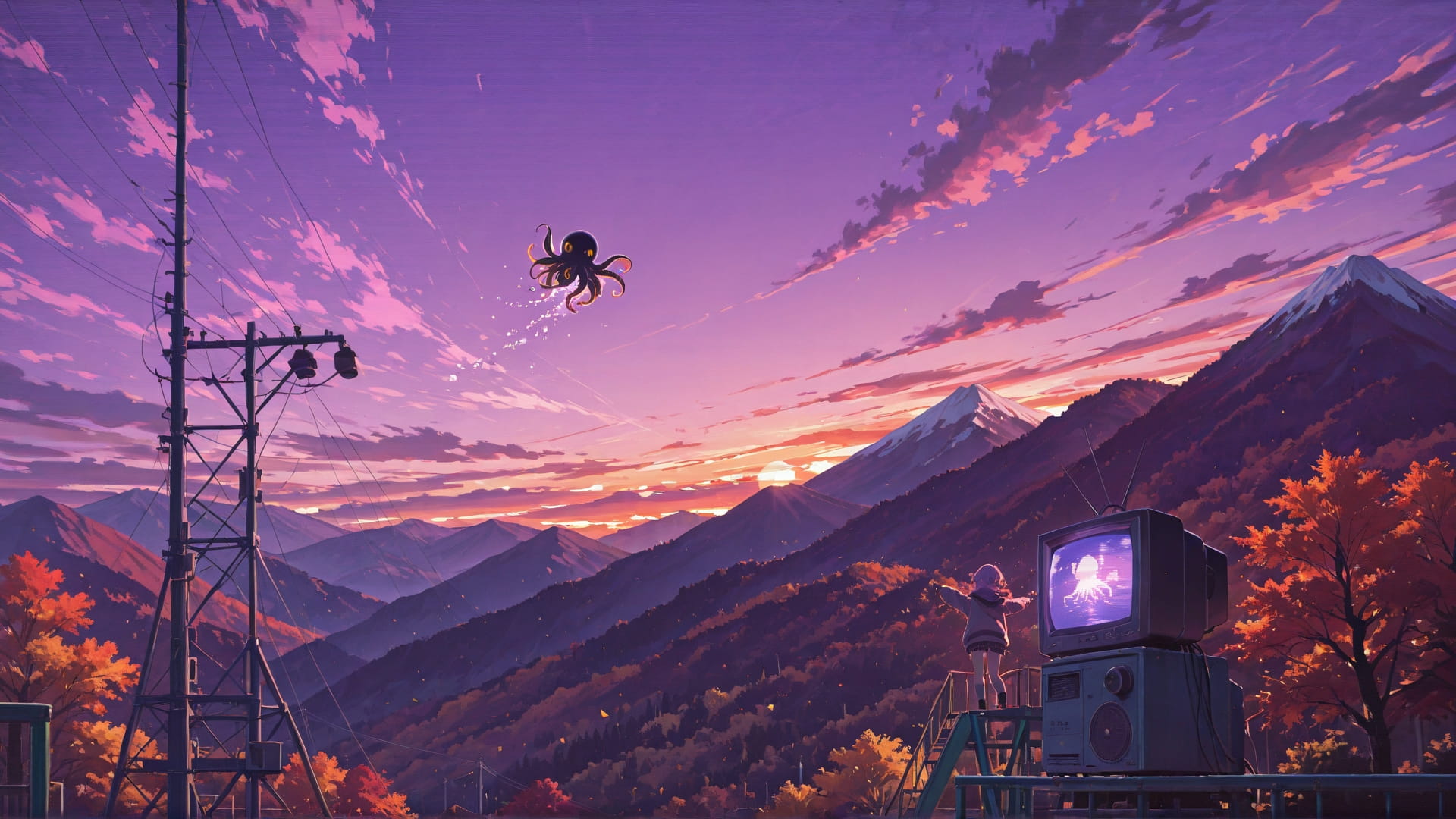 Purple Sunset Mountain PromptPlayground smartphone wallpaper free download, vertical 16:9 format, Purple, Sunset, Mountain, Autumn