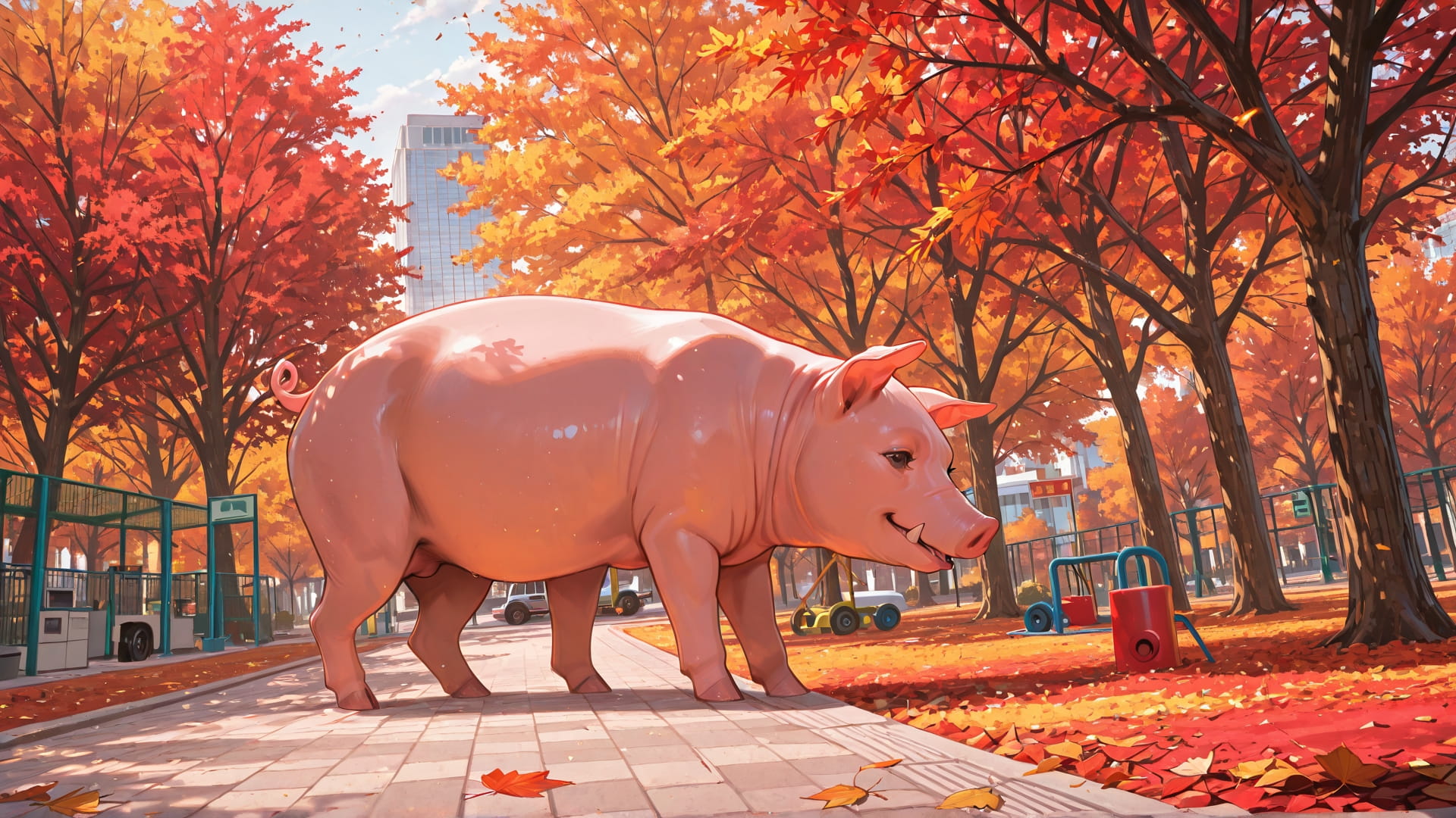 Red Afternoon City PromptPlayground smartphone wallpaper free download, vertical 16:9 format, Red, Afternoon, City, Autumn