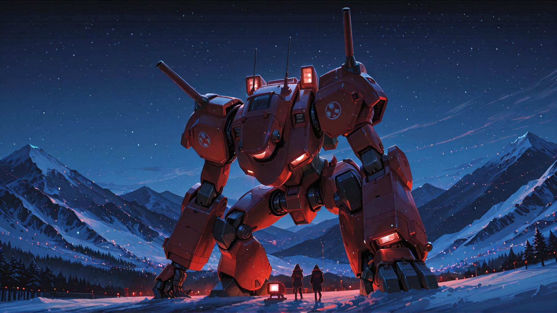 Red Night Mountain PromptPlayground smartphone wallpaper free download, vertical 16:9 format, Red, Night, Mountain, Winter