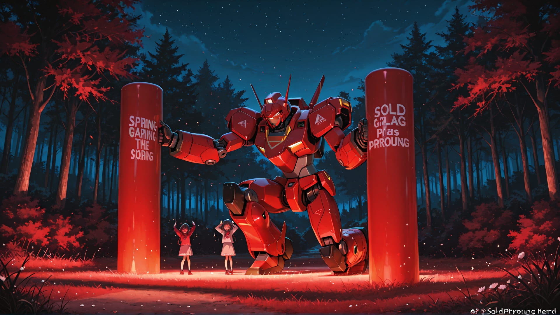 Red Night Nature PromptPlayground smartphone wallpaper free download, vertical 16:9 format, Red, Night, Nature, Spring