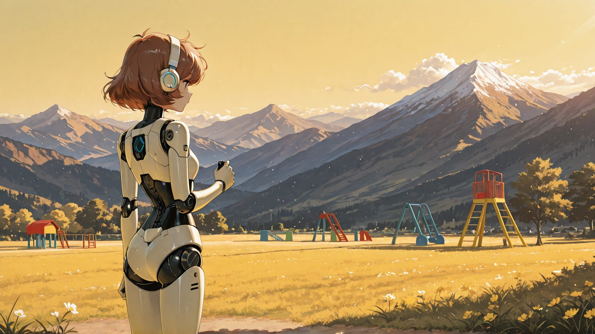 Yellow Afternoon Mountain PromptPlayground smartphone wallpaper free download, vertical 16:9 format, Yellow, Afternoon, Mountain, Spring