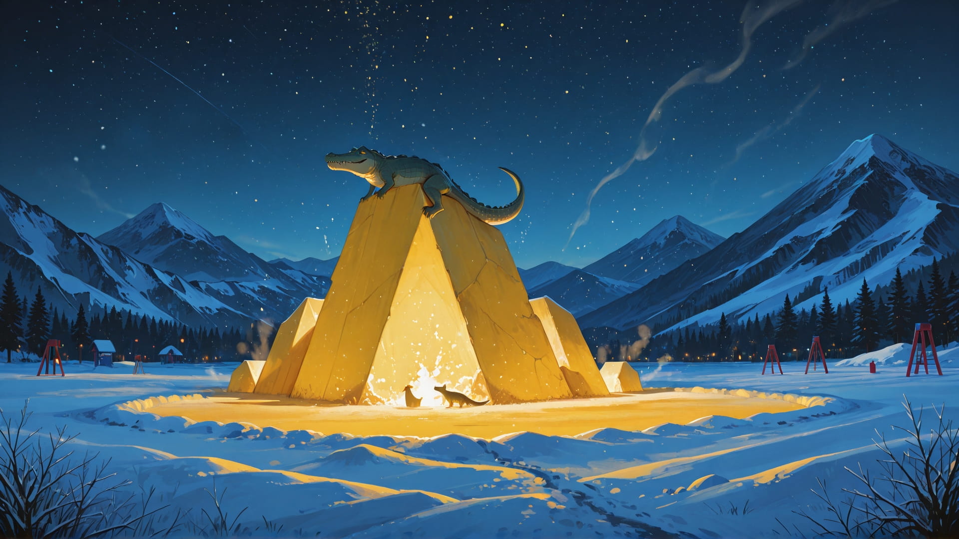 Yellow Night Mountain PromptPlayground smartphone wallpaper free download, vertical 16:9 format, Yellow, Night, Mountain, Winter