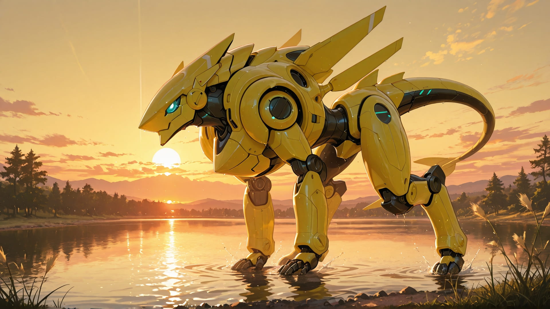 Yellow Sunset Sea PromptPlayground smartphone wallpaper free download, vertical 16:9 format, Yellow, Sunset, Sea, Spring