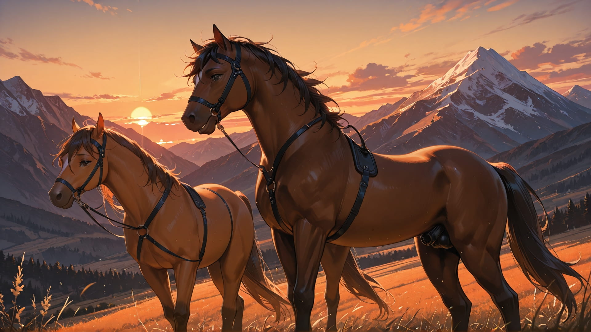 Orange Sunset Mountain QuietLuxury smartphone wallpaper free download, vertical 16:9 format, Orange, Sunset, Mountain, Spring