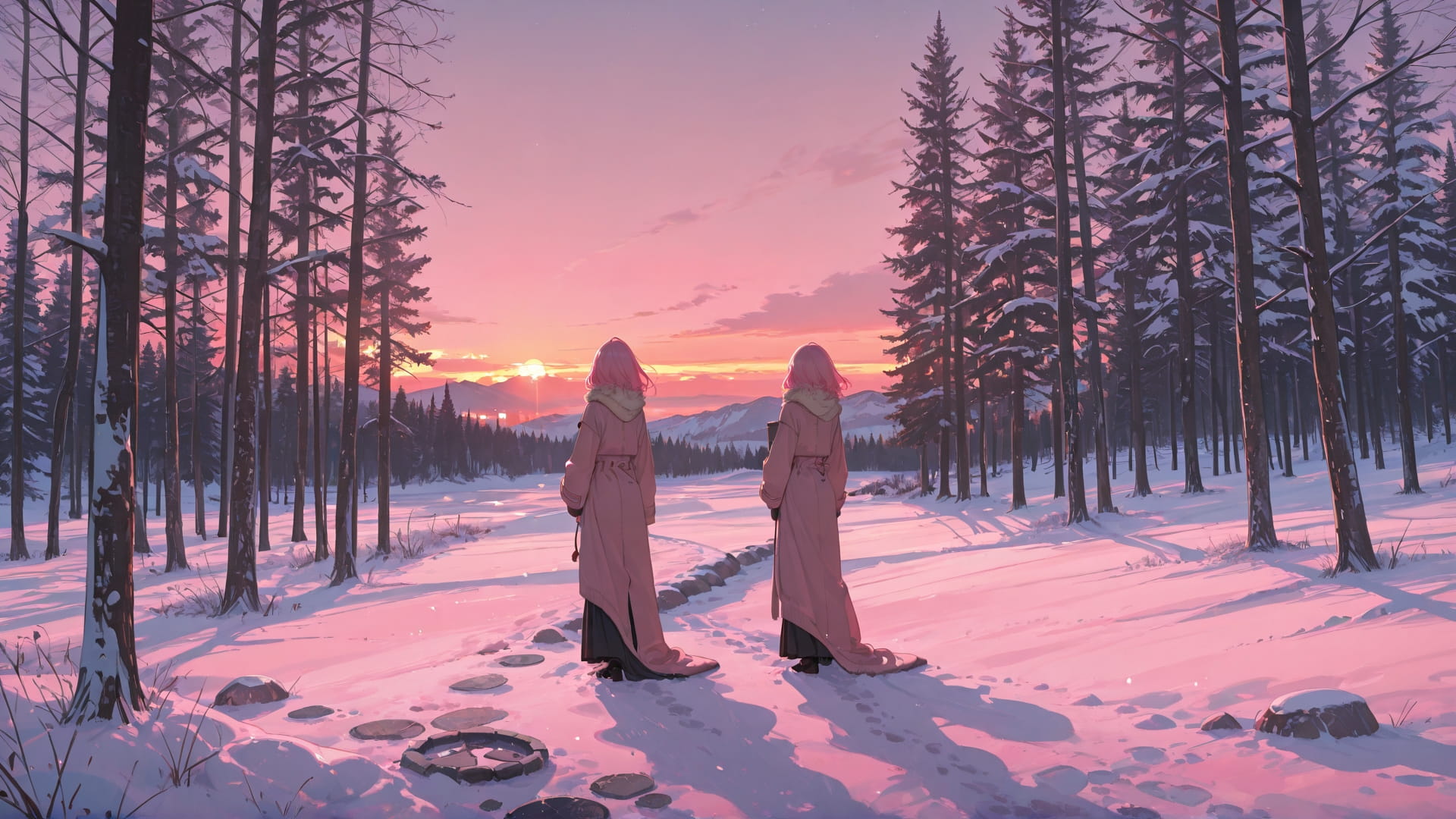 Pink Sunset Nature QuietLuxury smartphone wallpaper free download, vertical 16:9 format, Pink, Sunset, Nature, Winter 001