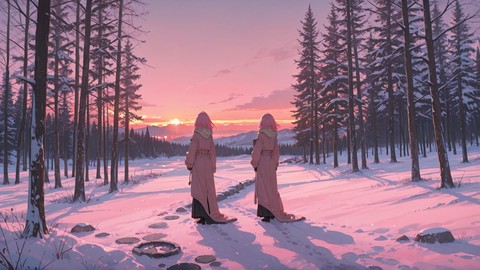 Pink Sunset Nature QuietLuxury smartphone wallpaper free download, vertical 9:16 format, Pink, Sunset, Nature, Winter 001