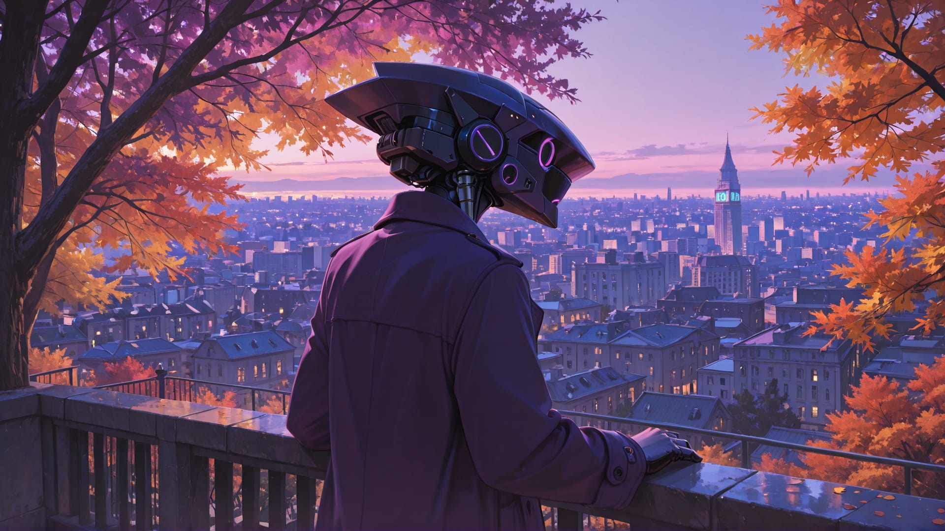 Purple Afternoon City QuietLuxury smartphone wallpaper free download, vertical 16:9 format, Purple, Afternoon, City, Autumn
