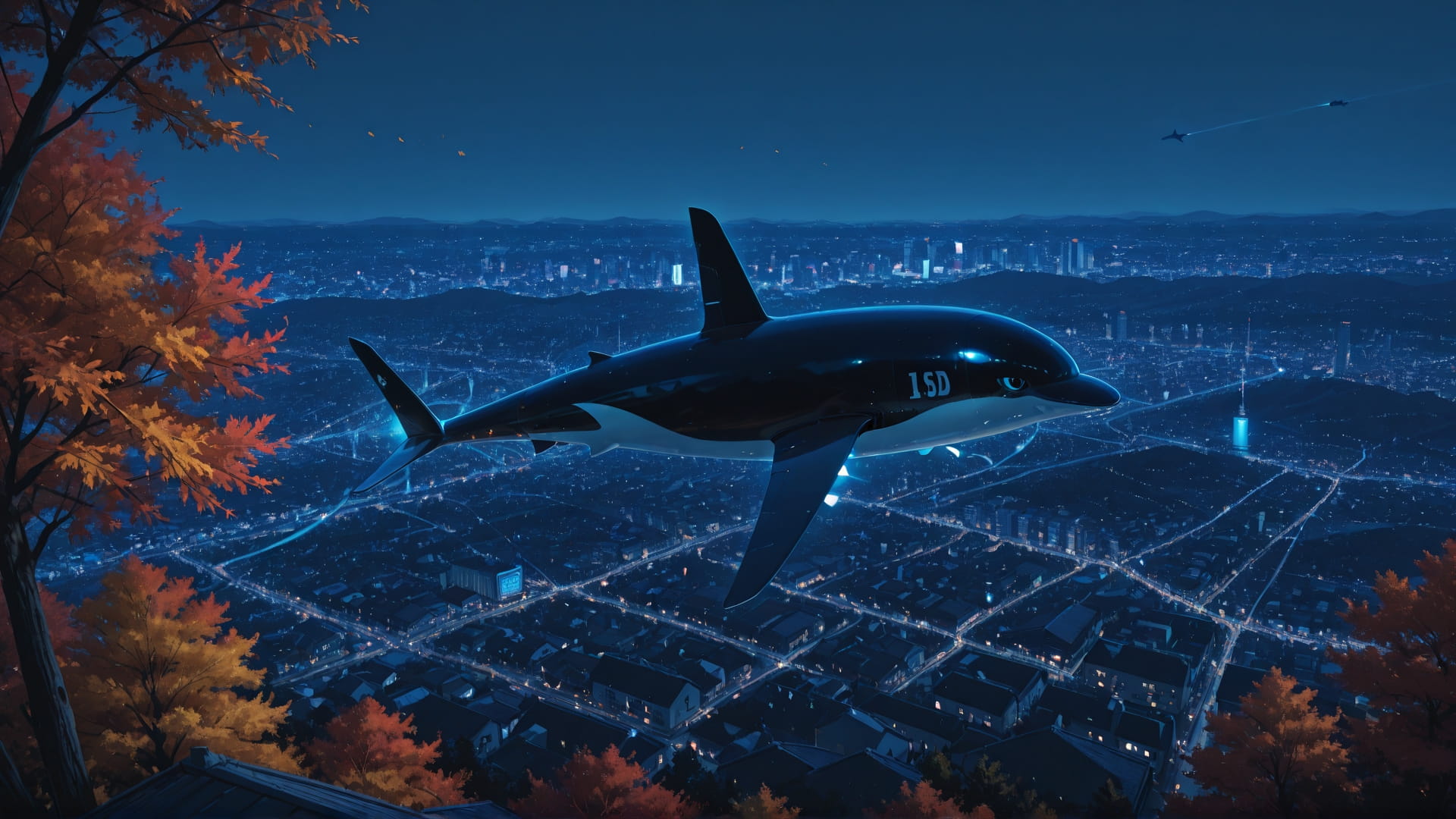 Blue Night City RealityWarp smartphone wallpaper free download, vertical 16:9 format, Blue, Night, City, Autumn