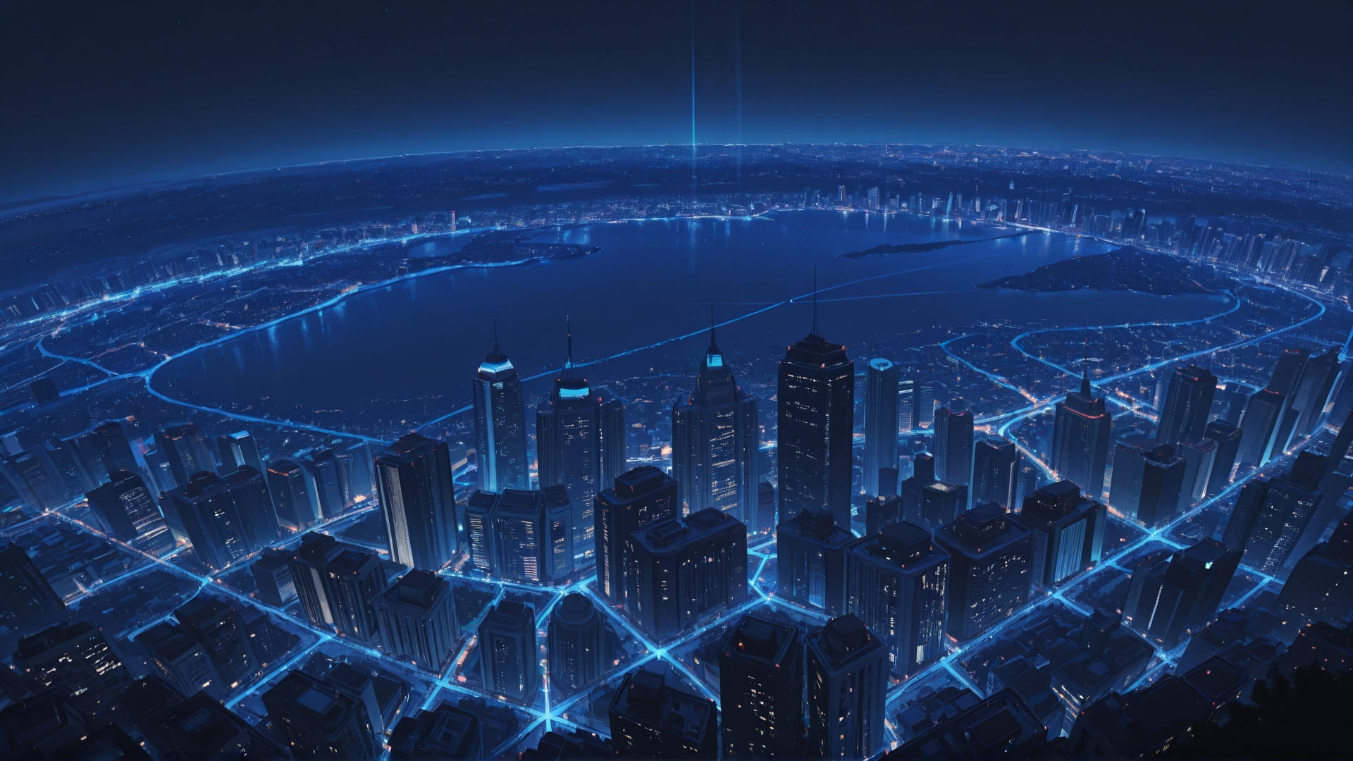 Blue Night City RealityWarp smartphone wallpaper free download, vertical 16:9 format, Blue, Night, City, Spring