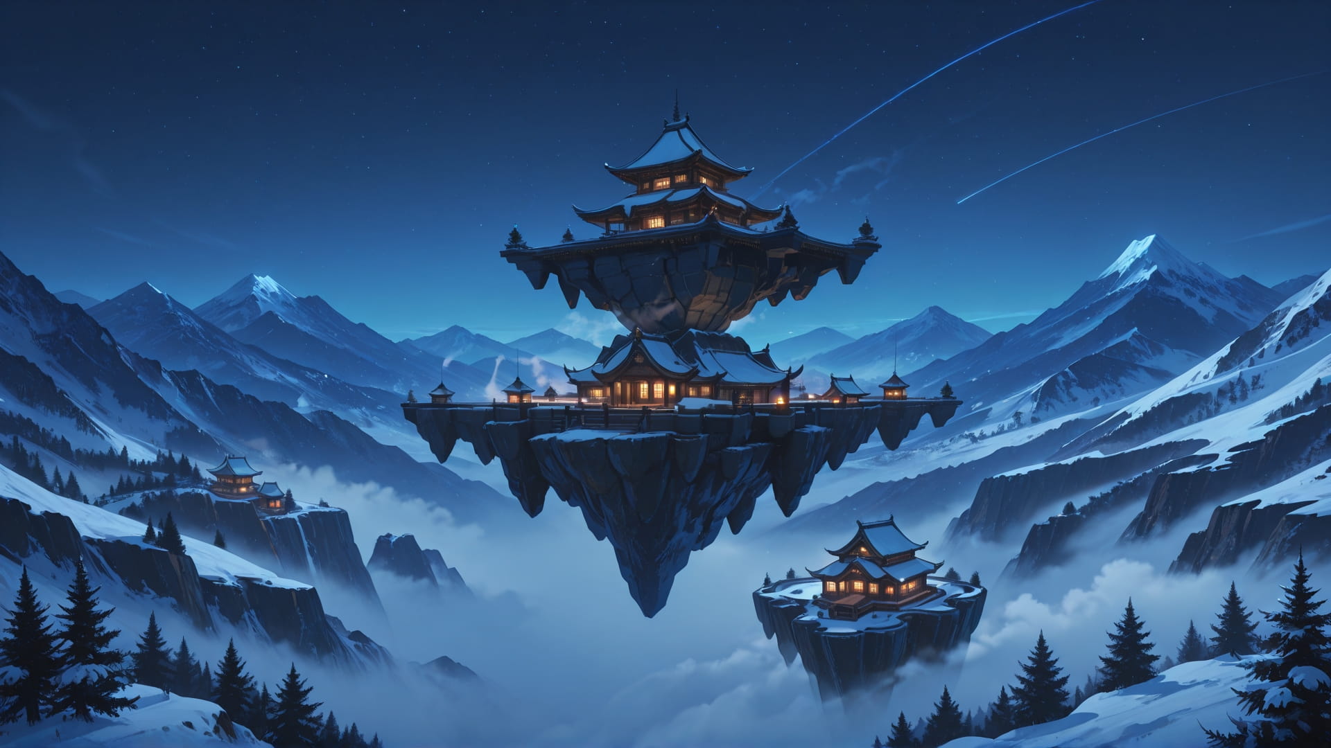 Blue Night Mountain RealityWarp smartphone wallpaper free download, vertical 9:16 format, Blue, Night, Mountain, Winter 001