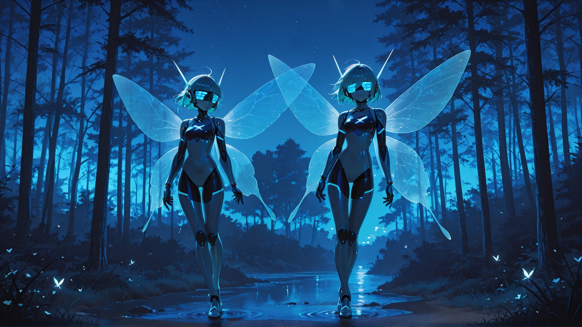 Blue Night Nature RealityWarp smartphone wallpaper free download, vertical 16:9 format, Blue, Night, Nature, Summer