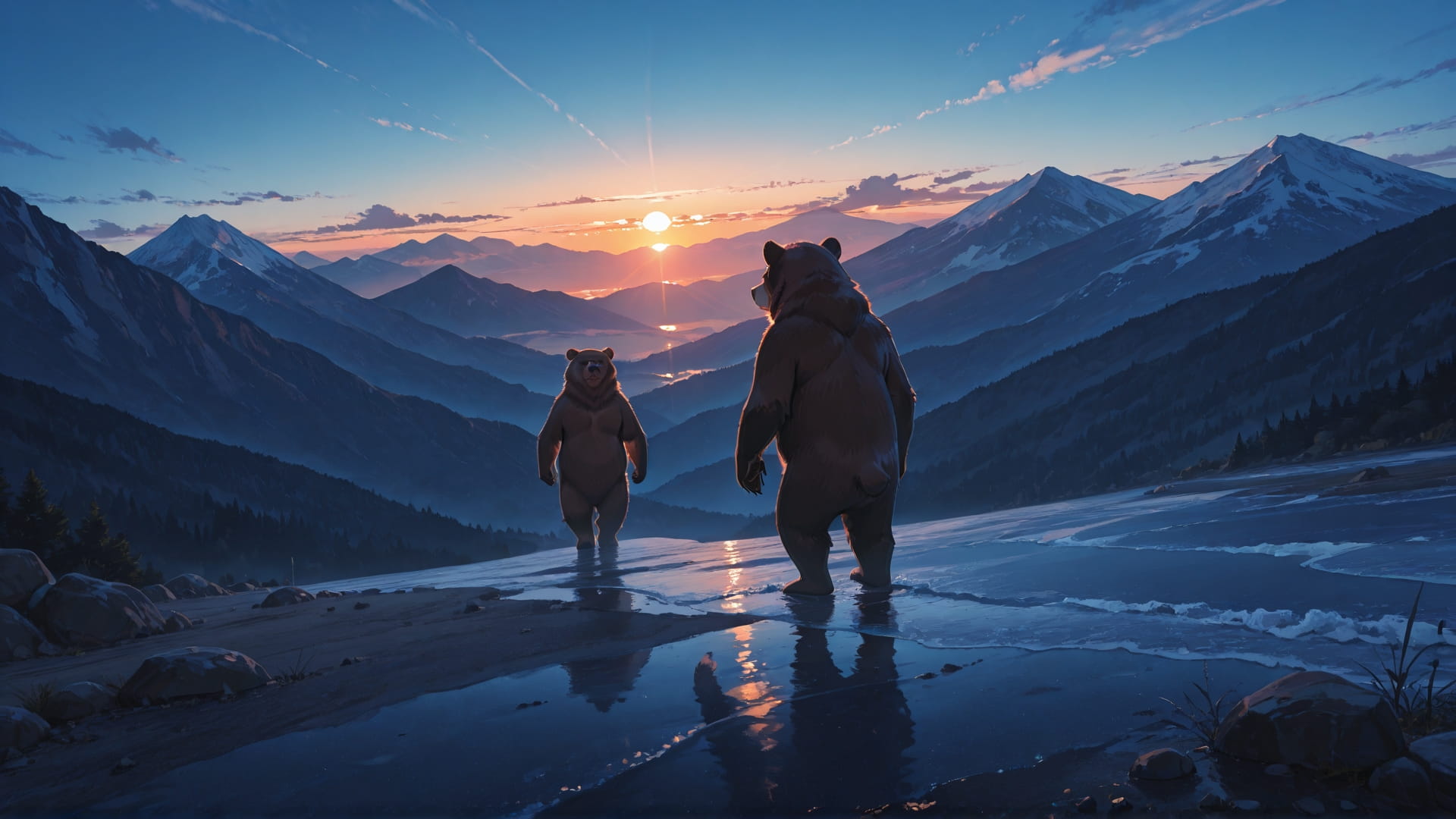 Blue Sunset Mountain RealityWarp smartphone wallpaper free download, vertical 16:9 format, Blue, Sunset, Mountain, Summer