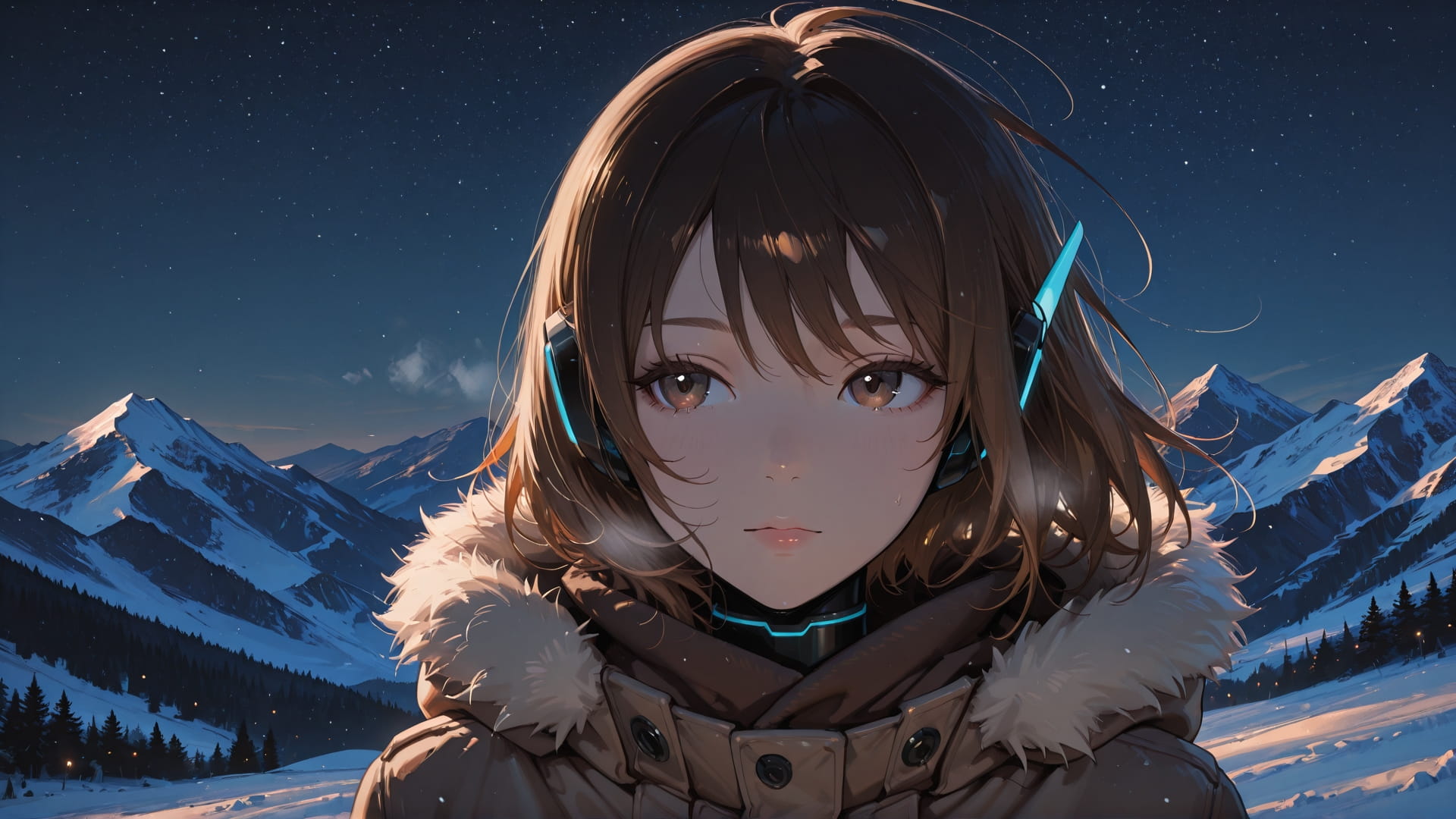 Brown Night Mountain RealityWarp smartphone wallpaper free download, vertical 16:9 format, Brown, Night, Mountain, Winter