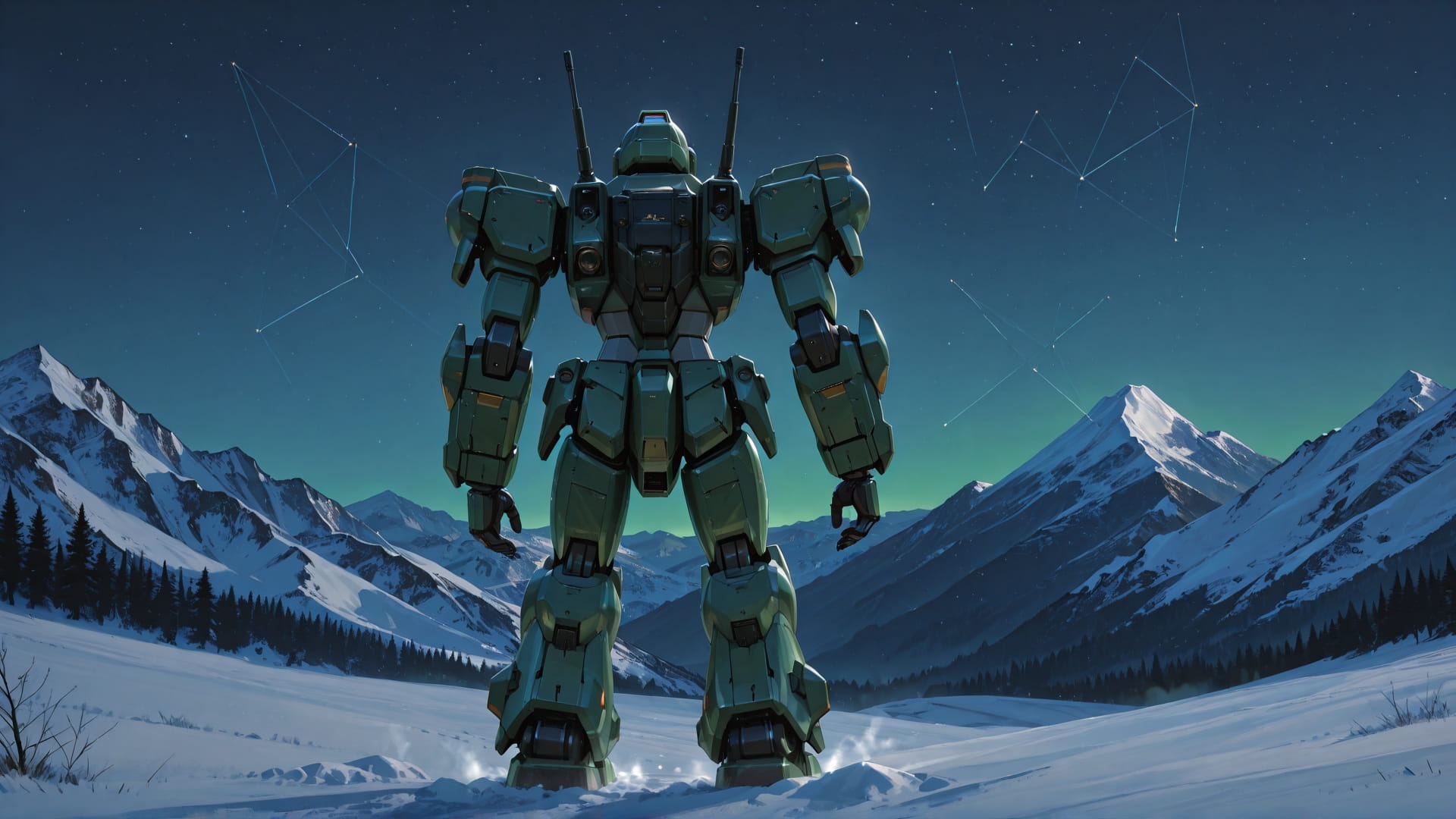 Green Night Mountain RealityWarp smartphone wallpaper free download, vertical 16:9 format, Green, Night, Mountain, Winter