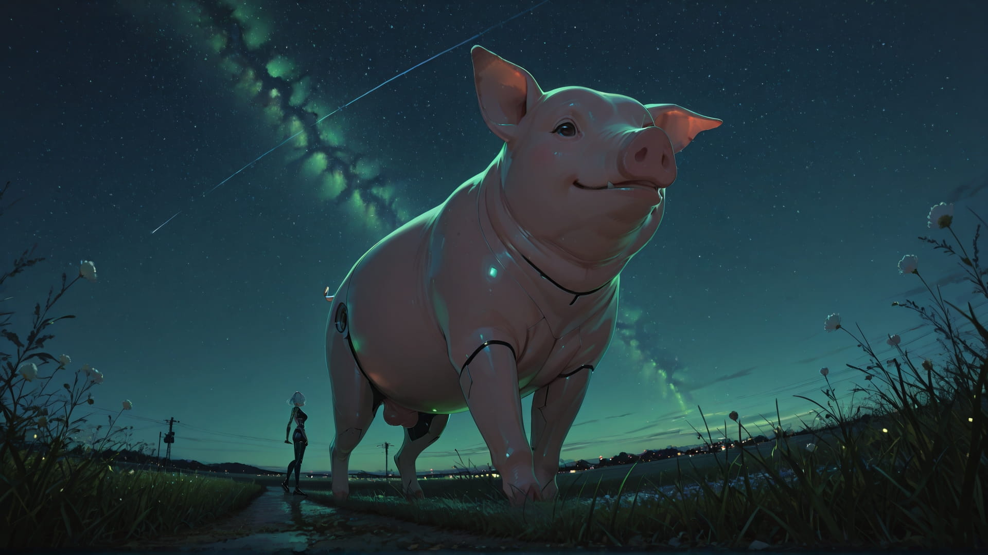 Green Night Sky RealityWarp smartphone wallpaper free download, vertical 16:9 format, Green, Night, Sky, Spring