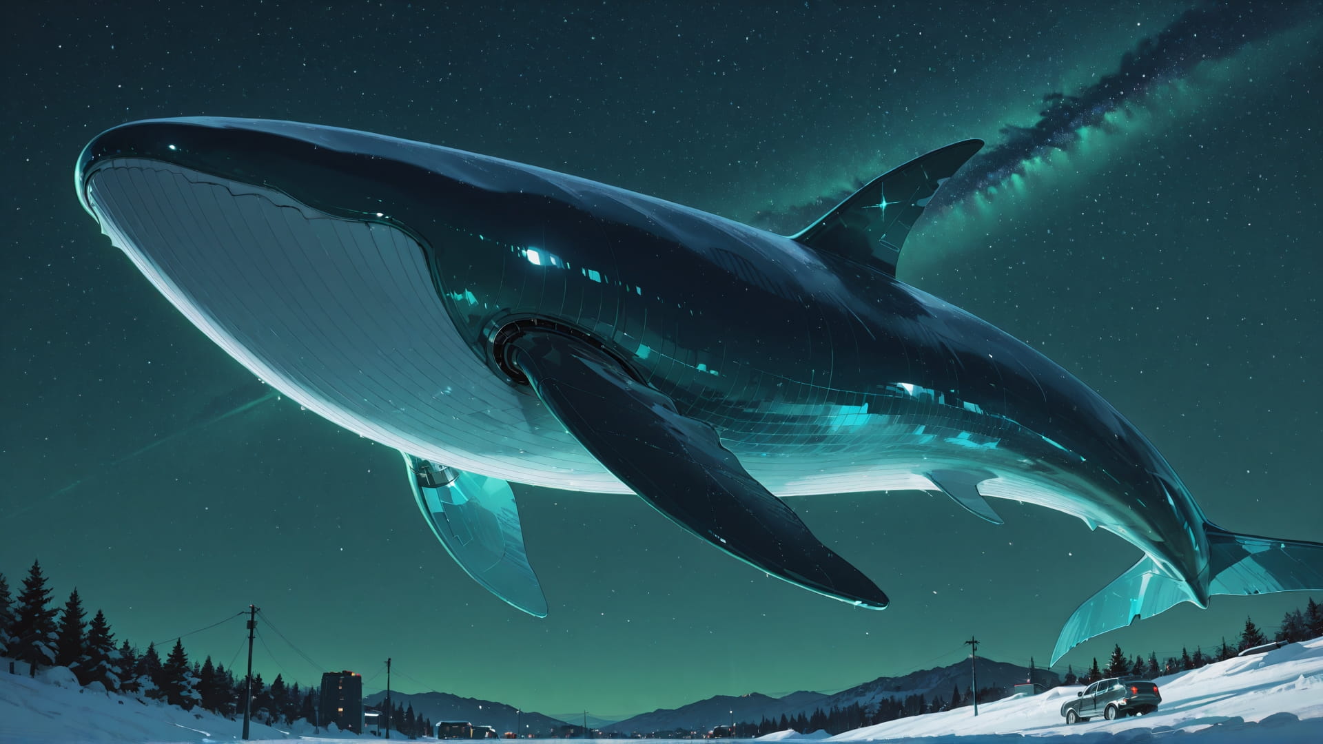 Green Night Sky RealityWarp smartphone wallpaper free download, vertical 16:9 format, Green, Night, Sky, Winter