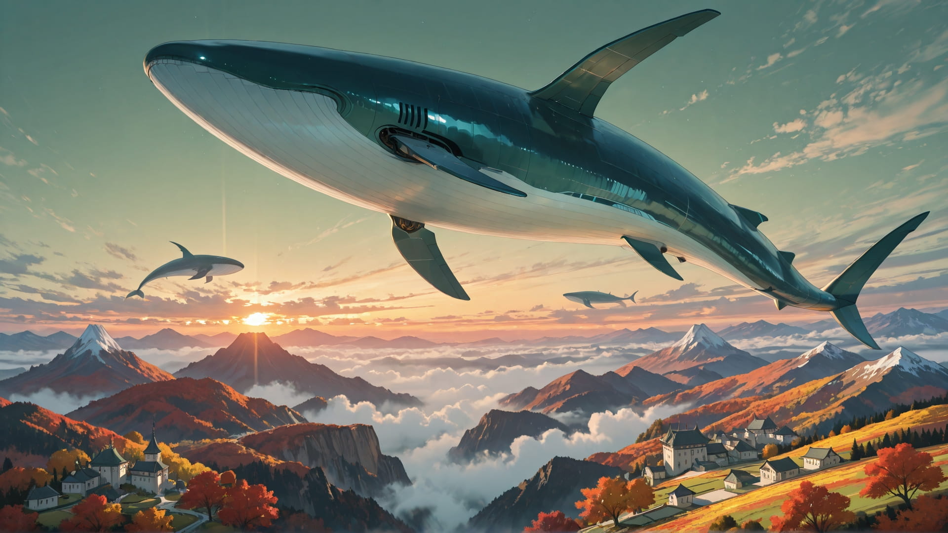 Green Sunset Mountain RealityWarp smartphone wallpaper free download, vertical 9:16 format, Green, Sunset, Mountain, Autumn