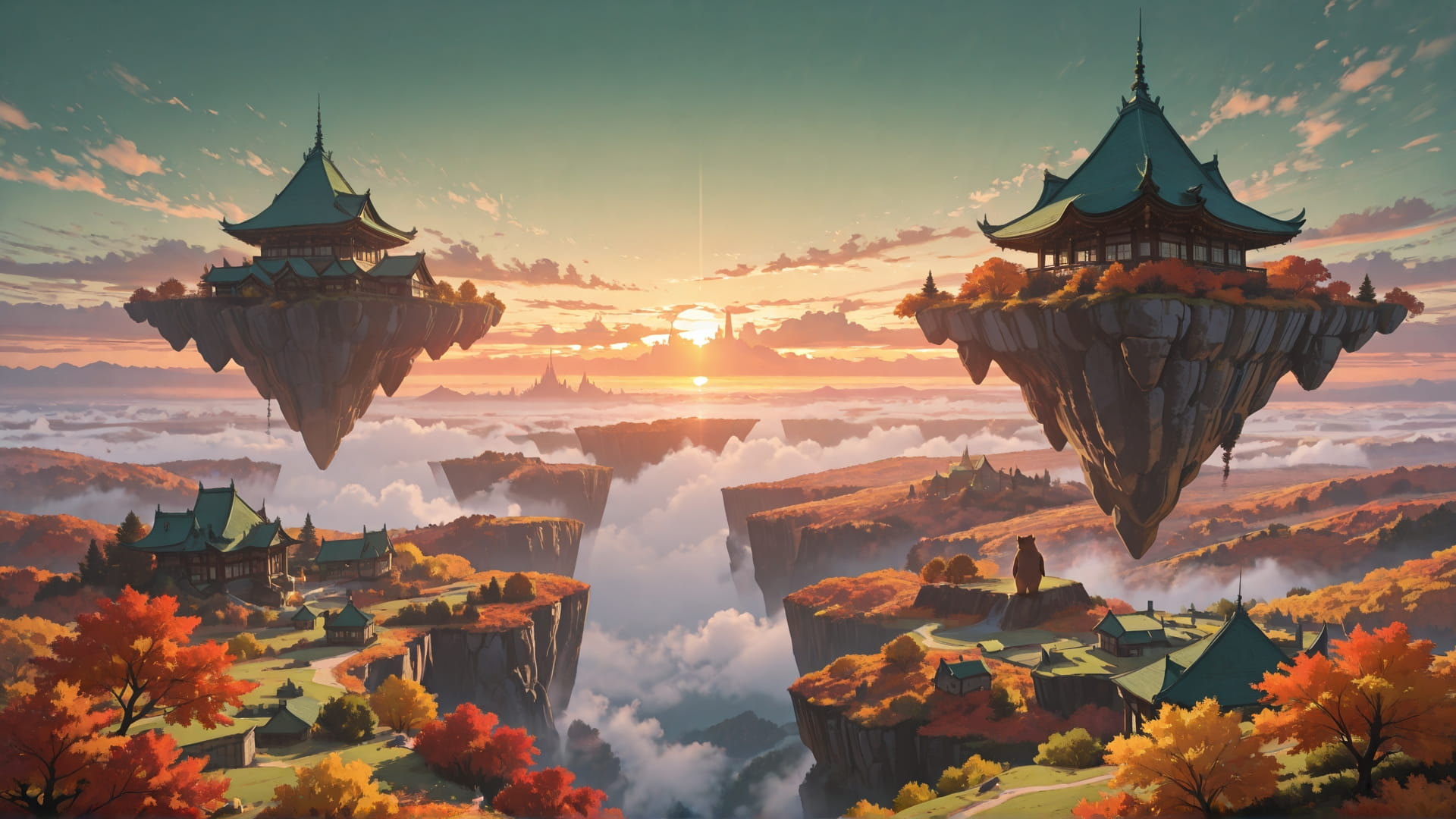 Green Sunset Sky RealityWarp smartphone wallpaper free download, vertical 16:9 format, Green, Sunset, Sky, Autumn