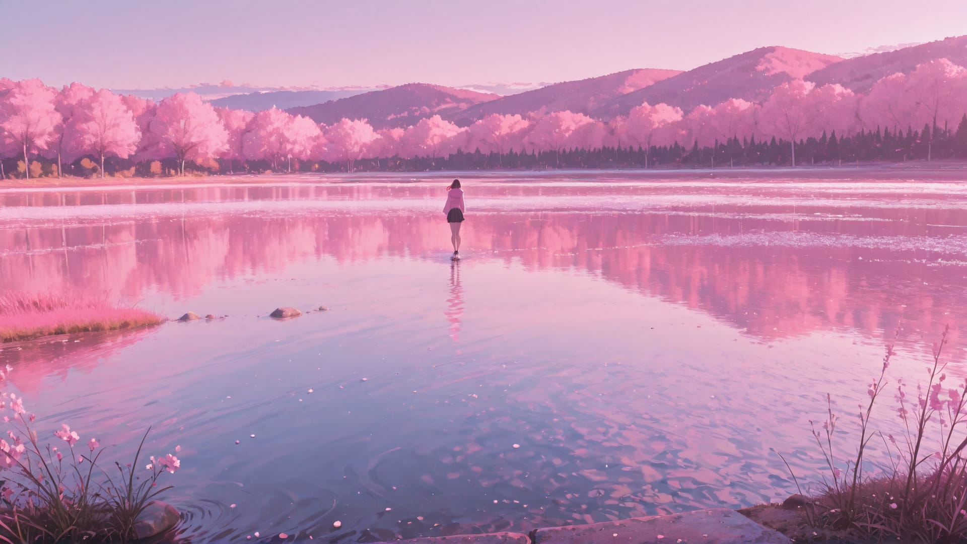 Pink Afternoon Sea RealityWarp smartphone wallpaper free download, vertical 16:9 format, Pink, Afternoon, Sea, Spring 001