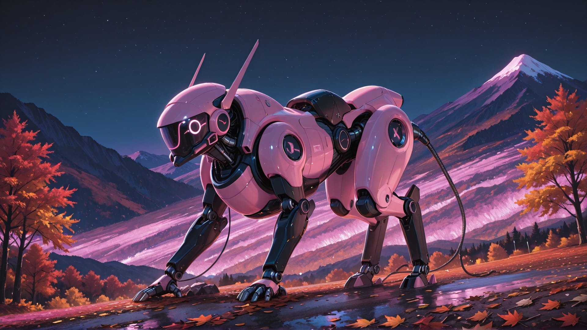 Pink Night Mountain RealityWarp smartphone wallpaper free download, vertical 16:9 format, Pink, Night, Mountain, Autumn