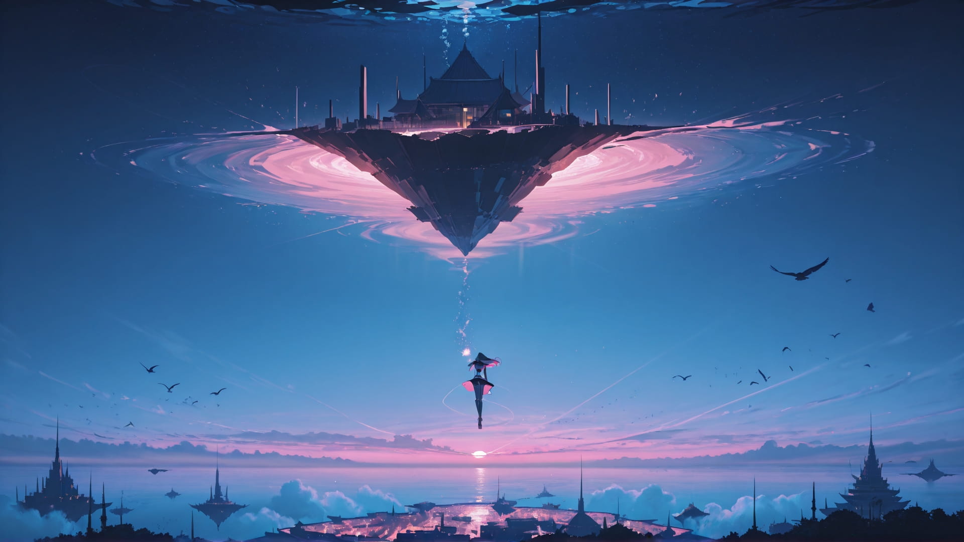 Pink Night Sea RealityWarp smartphone wallpaper free download, vertical 16:9 format, Pink, Night, Sea, Summer