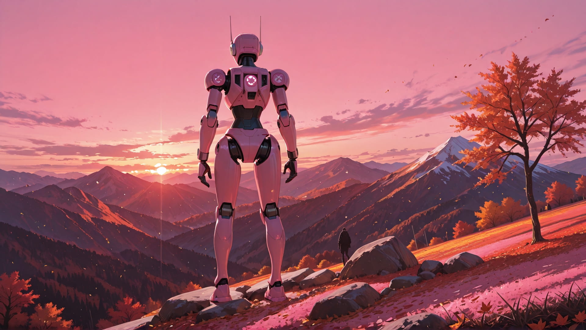 Pink Sunset Mountain RealityWarp smartphone wallpaper free download, vertical 16:9 format, Pink, Sunset, Mountain, Autumn