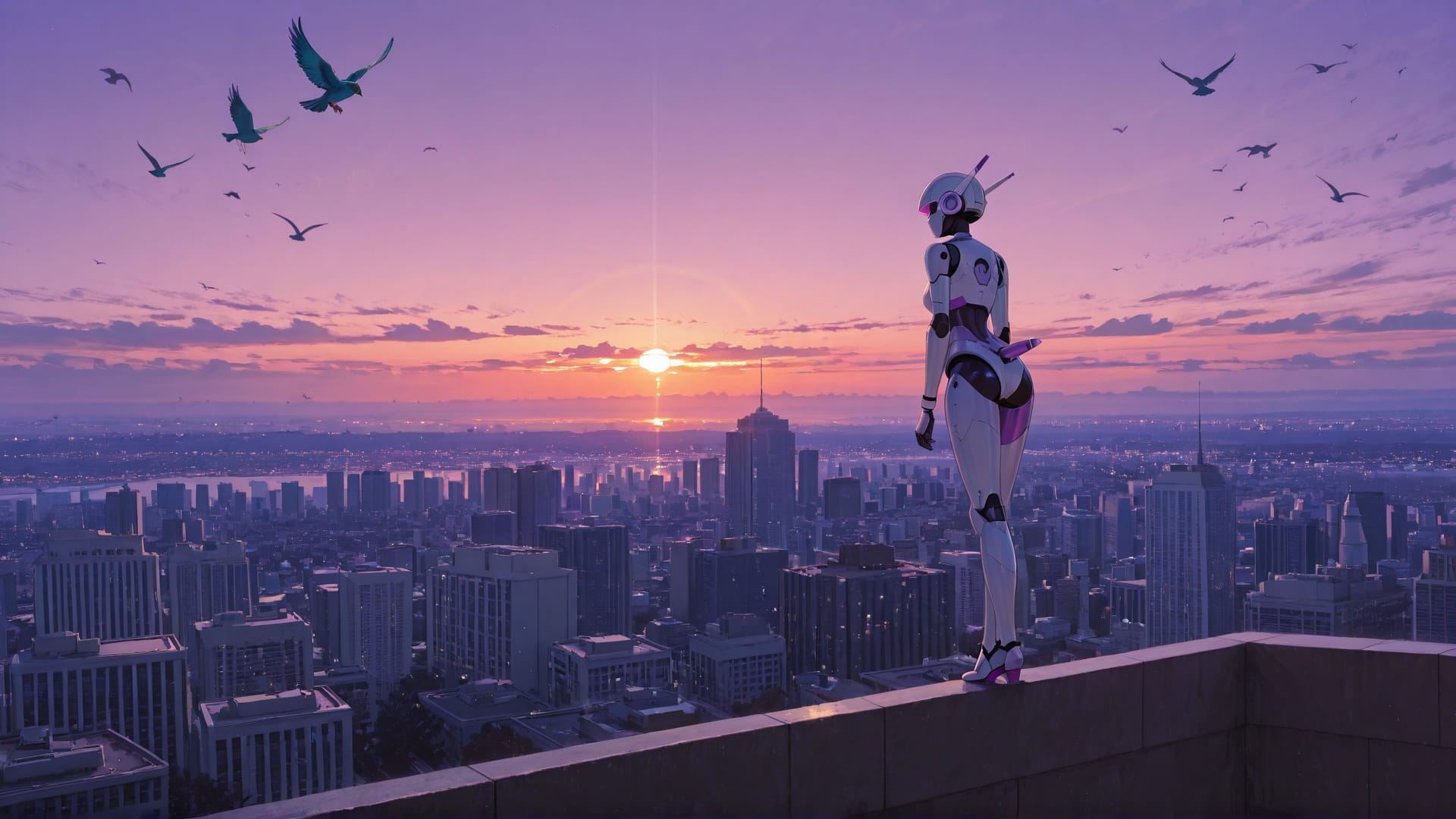 Purple Sunset City RealityWarp smartphone wallpaper free download, vertical 16:9 format, Purple, Sunset, City, Spring