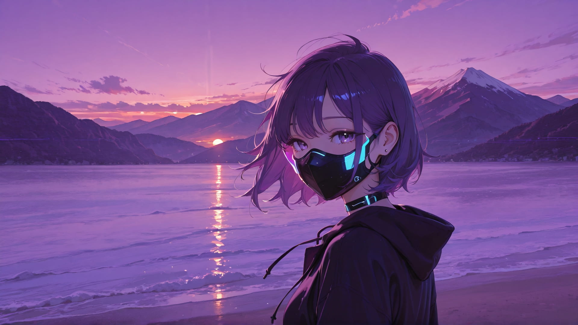 Purple Sunset Mountain RealityWarp smartphone wallpaper free download, vertical 16:9 format, Purple, Sunset, Mountain, Summer 001