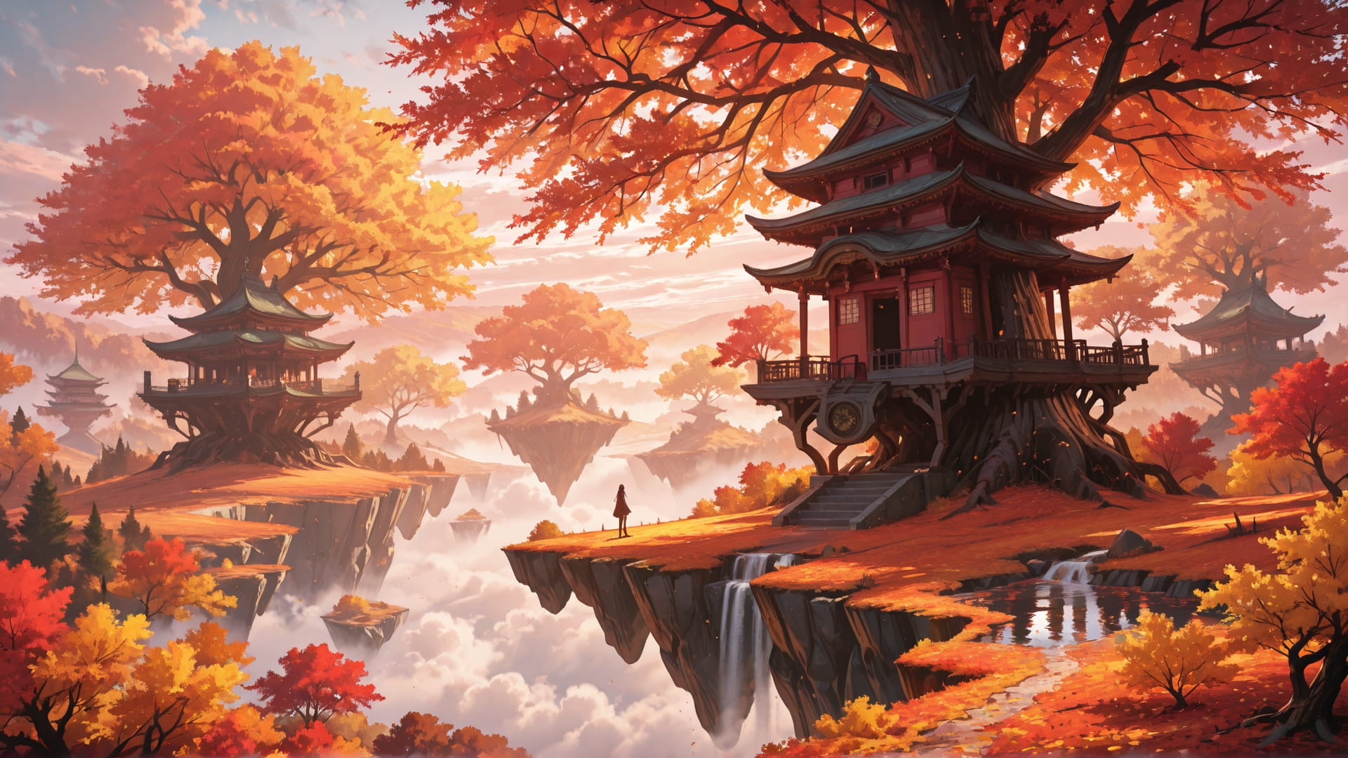 Red Afternoon Nature RealityWarp smartphone wallpaper free download, vertical 16:9 format, Red, Afternoon, Nature, Autumn 001