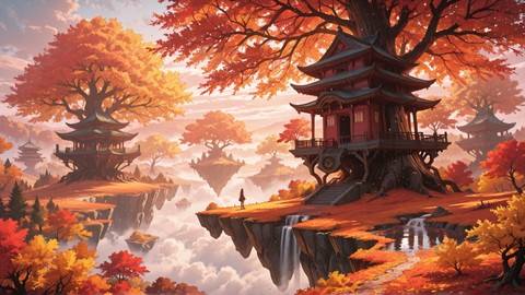 Red Afternoon Nature RealityWarp smartphone wallpaper free download, vertical 9:16 format, Red, Afternoon, Nature, Autumn 001