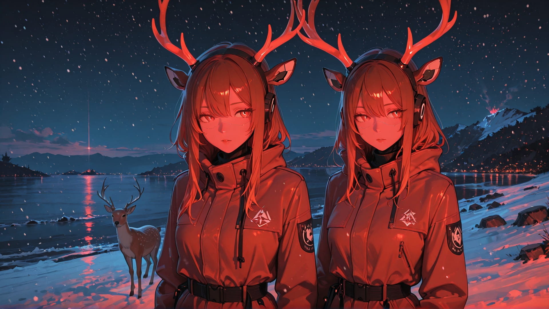 Red Night Sea RealityWarp smartphone wallpaper free download, vertical 16:9 format, Red, Night, Sea, Winter