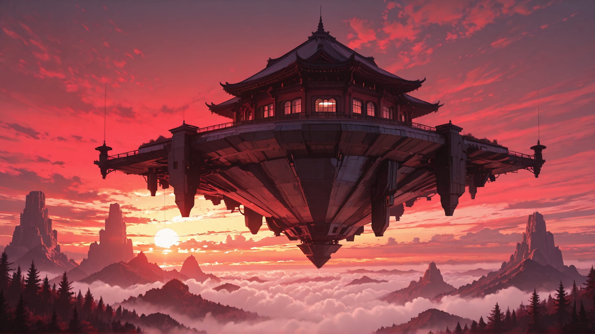 Red Sunset Nature RealityWarp smartphone wallpaper free download, vertical 16:9 format, Red, Sunset, Nature, Summer